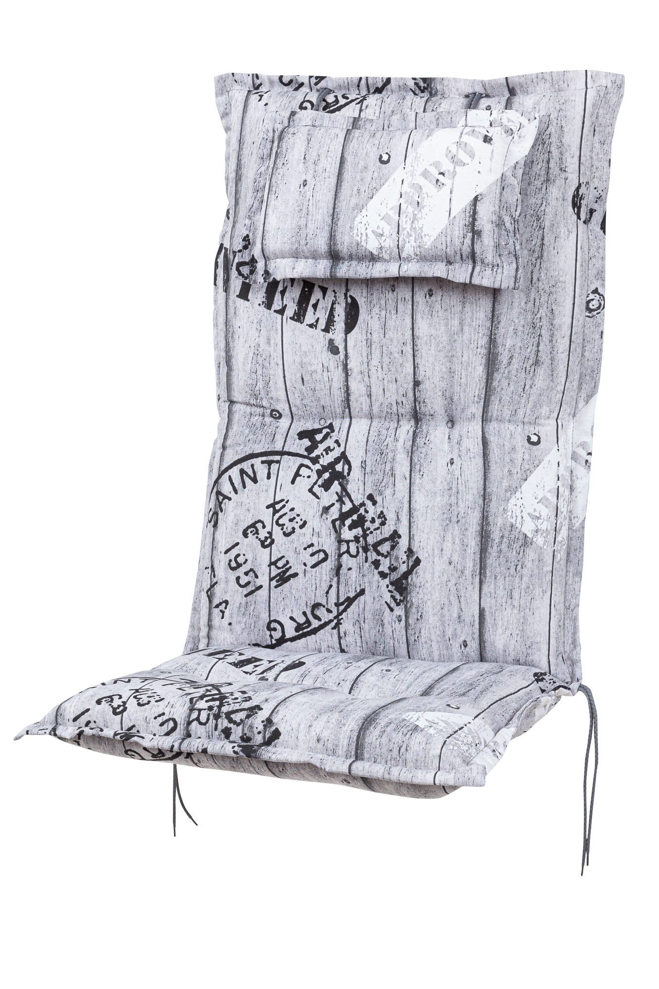 KETTtex Hochlehnerauflage Hochlehner Rom 0778 grau Schrift 123x50x9 cm KETTtex, (1 St), Halteband verstellbar mit Bindebändern