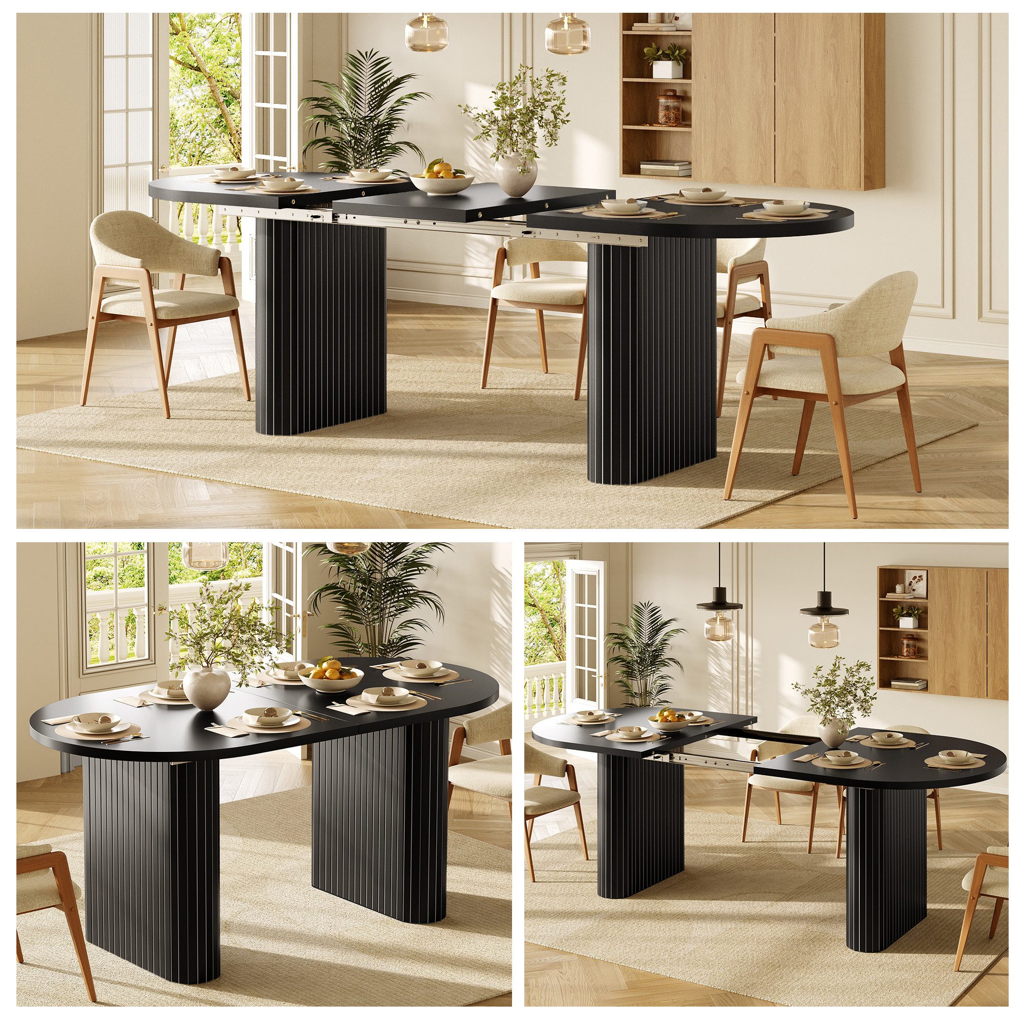 i@home Esstisch 120-160cm Ovale Esstisch für 6-8 Personen, ausziehbarer Esstisch, ovaler Holztisch mit vertikaler Struktur, belastbar bis 60kg, 3 Farben