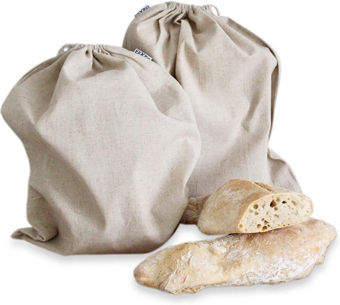 EliXito Brottasche »Brotbeutel 100% Leinen Aufbewahrung 30 x 40 cm -  Nachhaltig Lebensmittel Frischhalten - Auch Obst- und Gemüsebeutel -  Brotsack«, (2-tlg), Luftdurchlässig