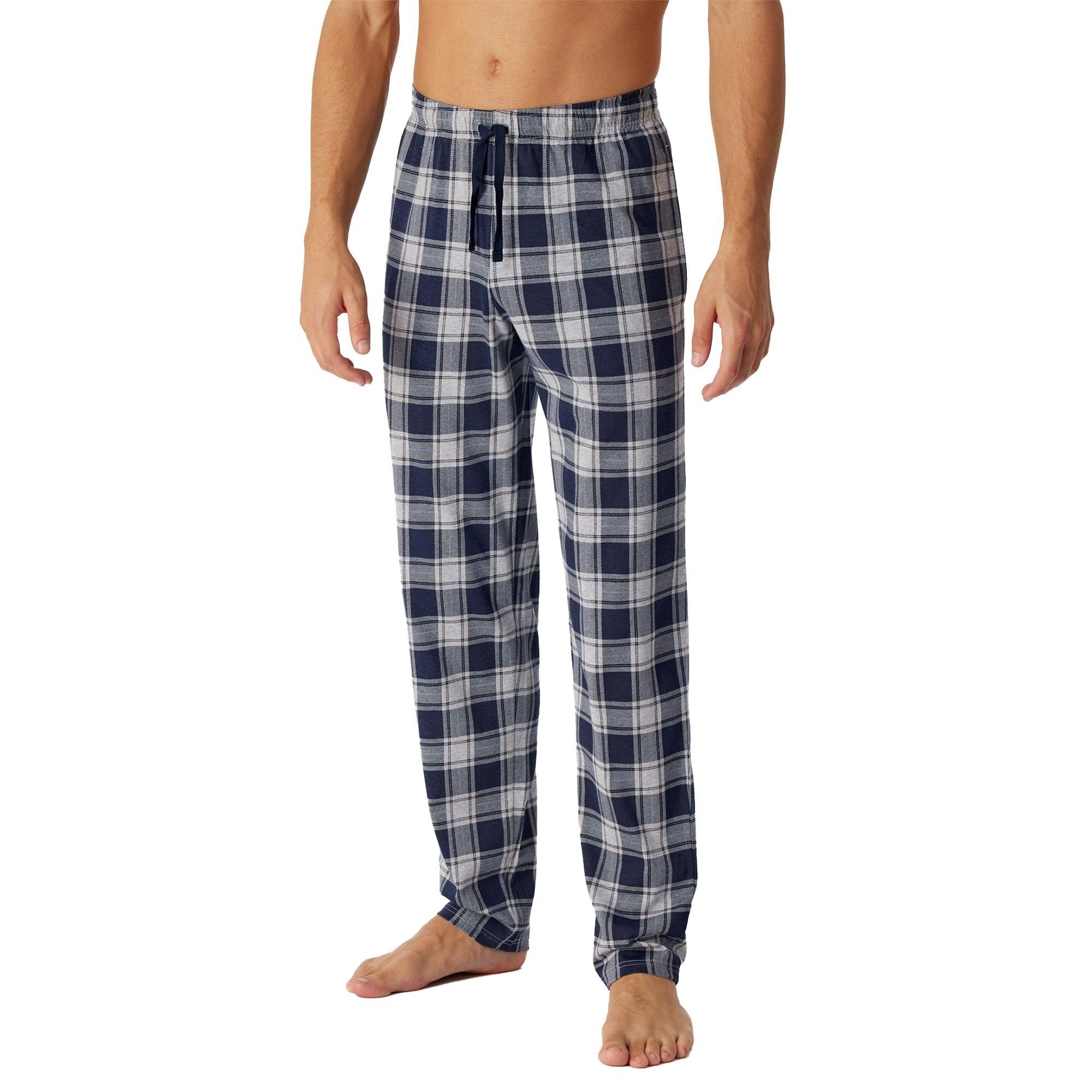 Baumwolle, kariert - Herren Schiesser Pyjama Web-Hose nachtblau Loungehose,