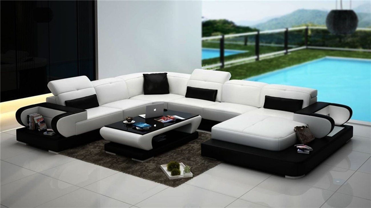 JVmoebel Ecksofa Ledersofa U Form Sofa Wohnlandschaft Beleuchtete Ecksofa Couch, Made in Europe Weiß