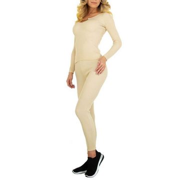 Ital-Design Freizeitanzug Damen Freizeit, Stretch Zweiteiler in Creme