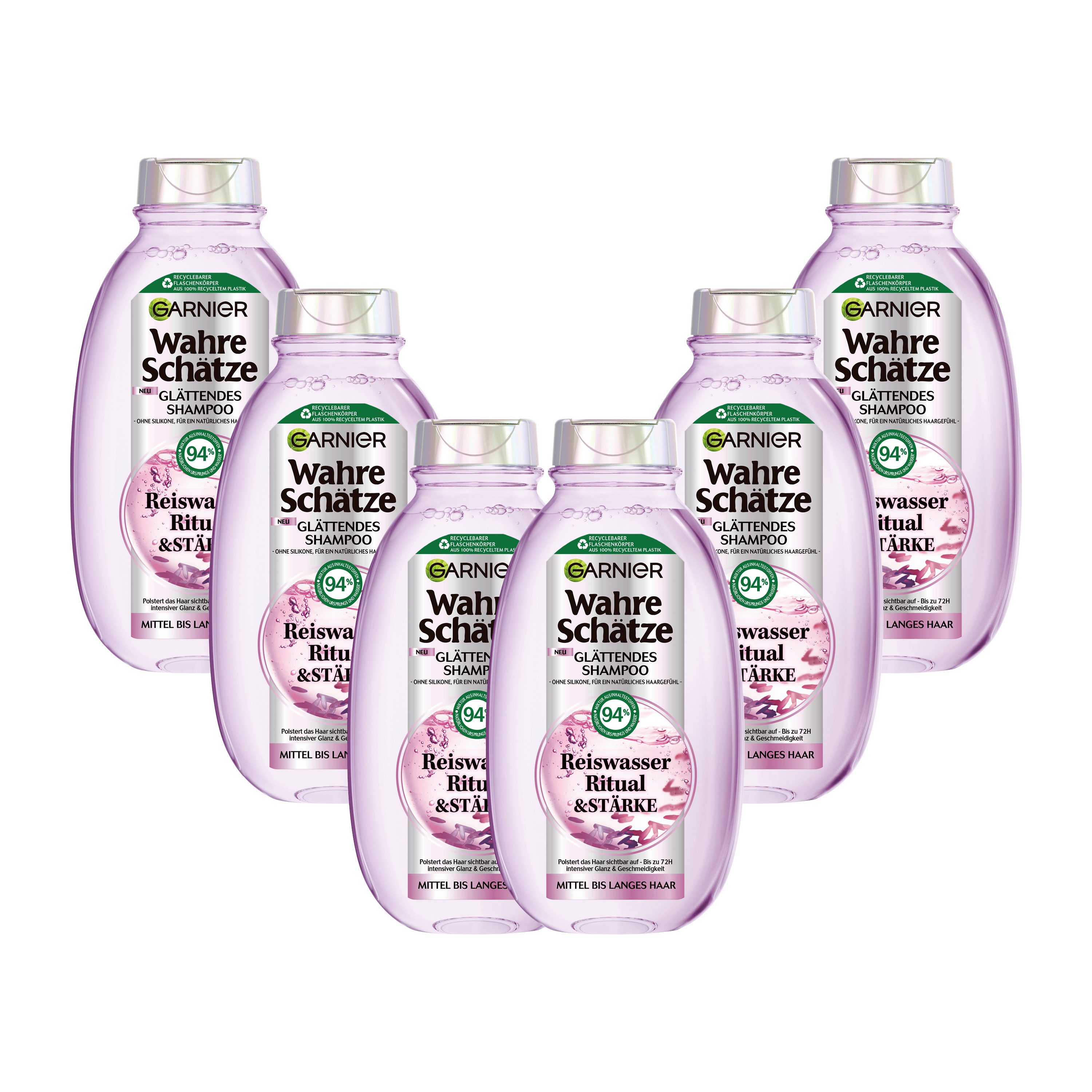 GARNIER Haarshampoo WAHRE SCHÄTZE REISWASSER RITUAL SHAMPOO, Packung, 6-tlg., mit Reiswasser und Stärke, ohne Silikone