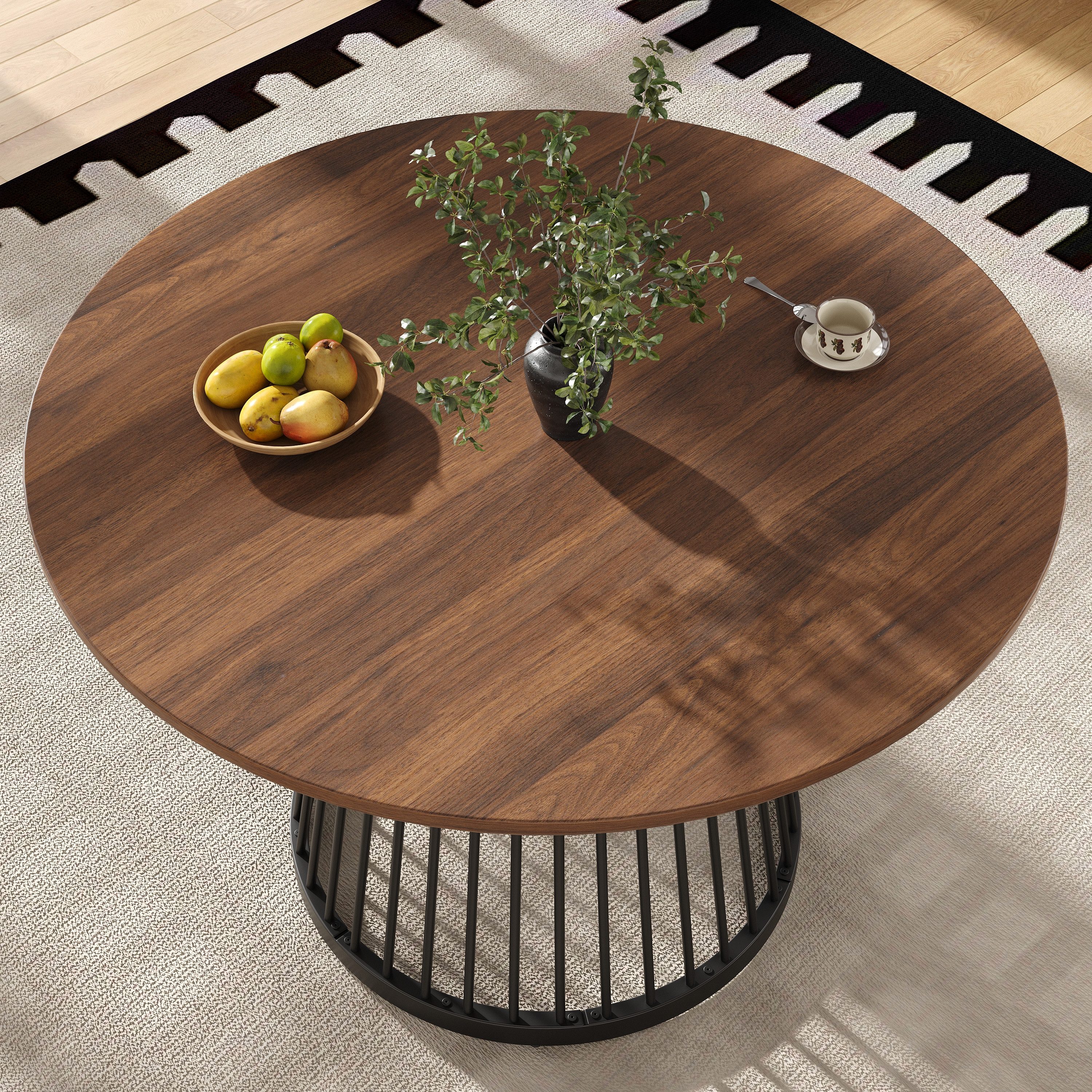 BlingBin Esstisch Runder Esstisch Küchentisch Kaffeetisch mit Metall Tischbeine (1er Set, 1-St., Produktgröße: 80×80×76cm, Tragendes Gewicht: 60kg/Tisch), Geeignet für Esszimmer Wohnzimmer, MDF Walnussfarbener Tischplatte