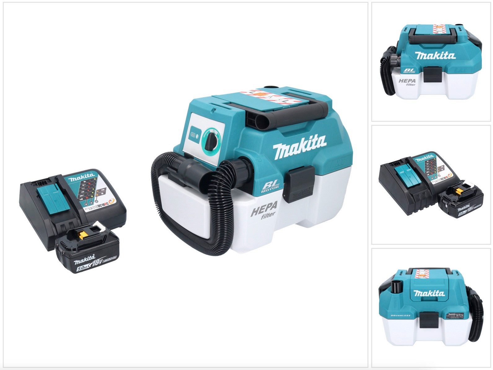 Makita Akku-Handstaubsauger DVC 750 LRT1 Akku Staubsauger LXT 18 V 67 mbar 7,5 l Brushless + 1x