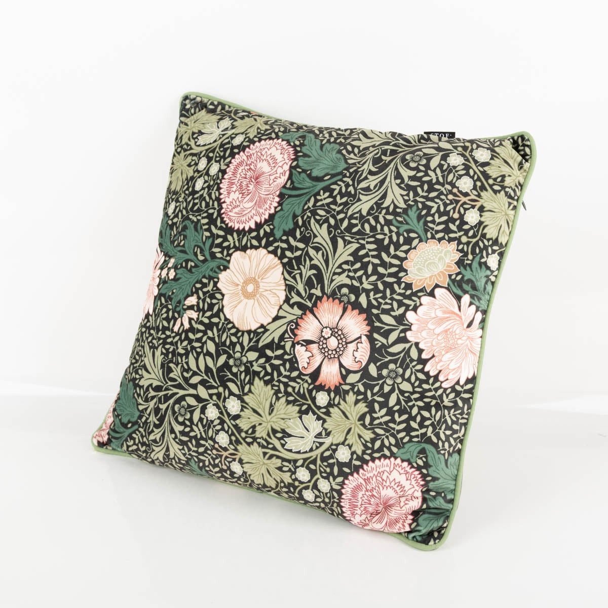 SCHÖNER LEBEN. Dekokissen Kissen Madeleine Samt Blumen grün rosa 45x45cm