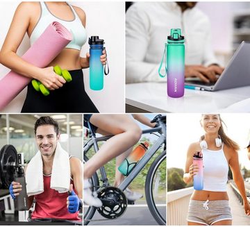 Ailiebe Design Trinkflasche Sportflasche mit Zeitmarkierungen und Filter 1 Liter, auslaufsicher BPA-frei Outdoor Fahrrad Camping Yoga Fitness