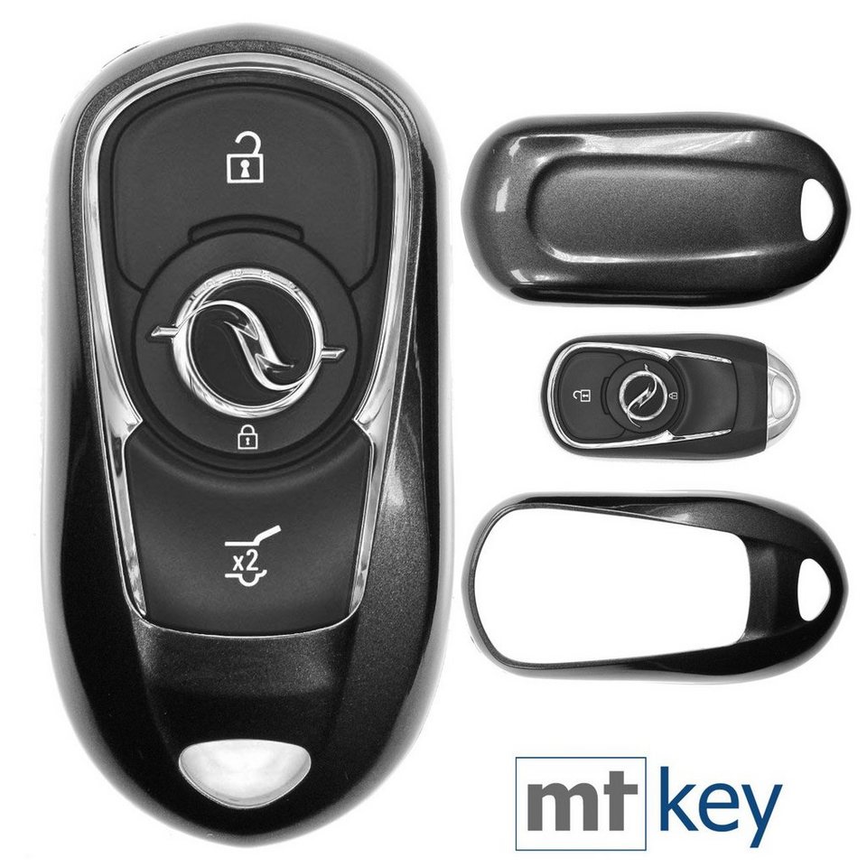mt-key Schlüsseltasche Autoschlüssel Hardcover Schutzhülle Metallic Grau,  für Opel Astra K Corsa E Zafira Insignia B KEYLESS SMARTKEY