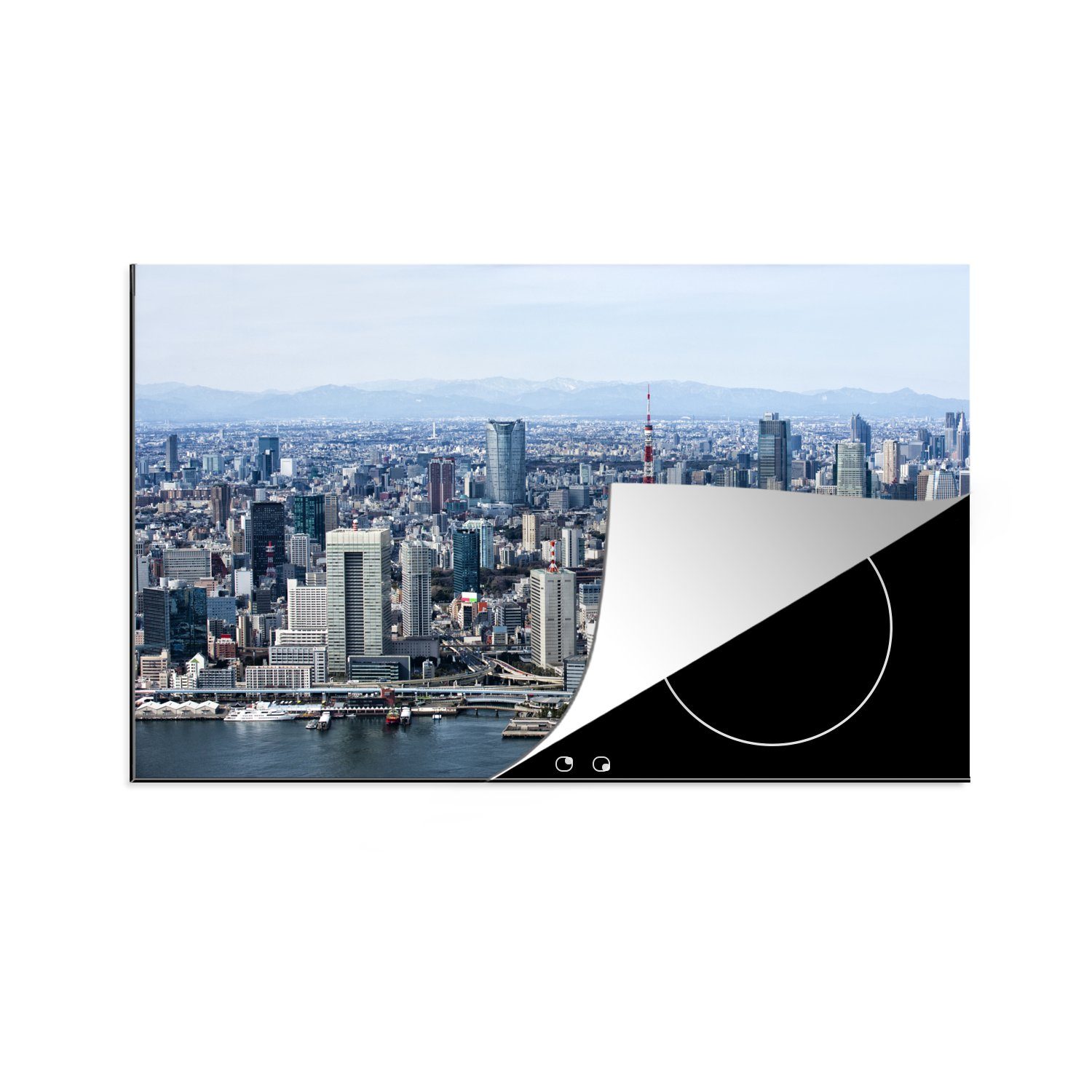 MuchoWow Herdblende-/Abdeckplatte Stadt - Tokio - Skyline, Vinyl, (1 tlg), 81x52 cm, Induktionskochfeld Schutz für die küche, Ceranfeldabdeckung | Herdabdeckplatten