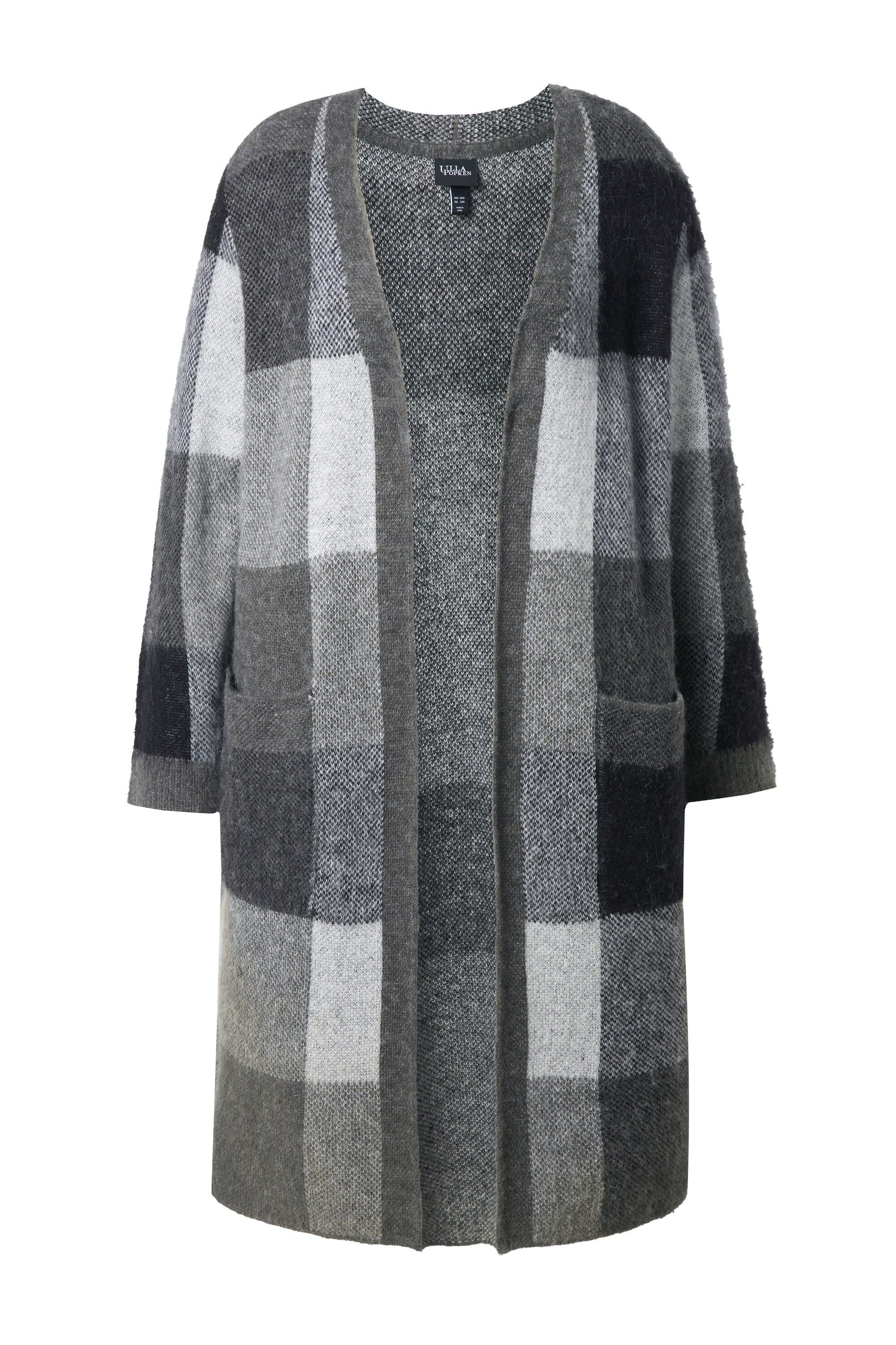 Ulla Popken Strickjacke Long-Strickjacke Karo offenes Modell Taschen günstig online kaufen