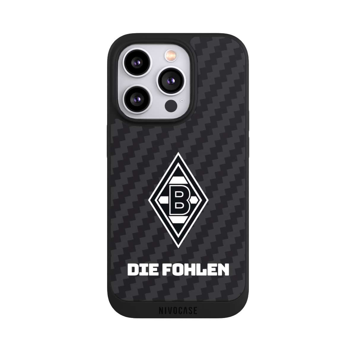 NIVOCASE Handyhülle Borussia Mönchengladbach Carbon Gladbach Die Fohlen Carbon, Apple iPhone 14 Pro Handyhülle Hülle NIVOpure Case Schwarz