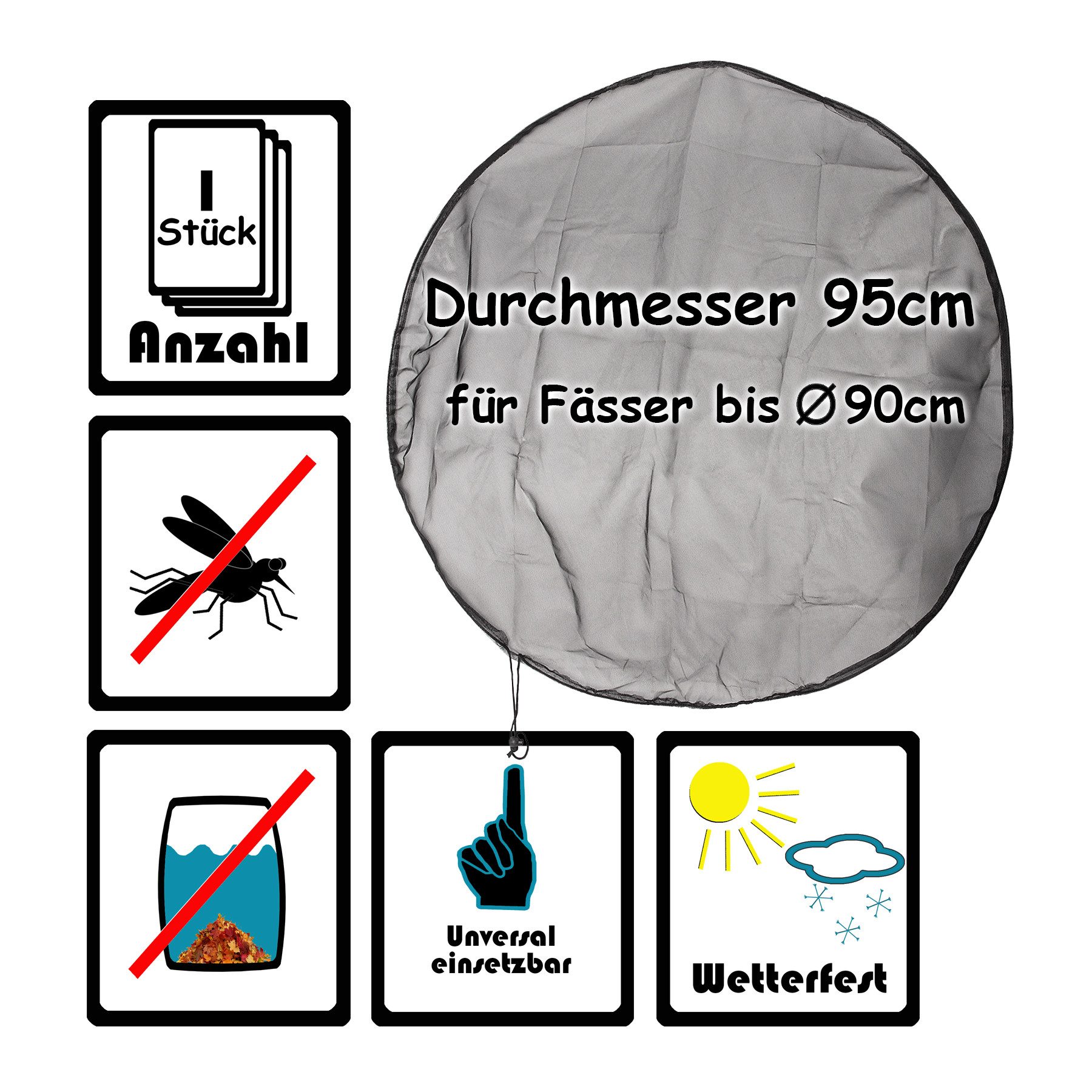 BigDean Regentonnendeckel Abdeckung Netz für Regentonne rund 95cm Schutz vor Stechmücken Laub, (Packung, 1-tlg., Regentonnennetz), Effektiver Doppelschutz; Sicherer & Fester Halt; Vielseitige Passform