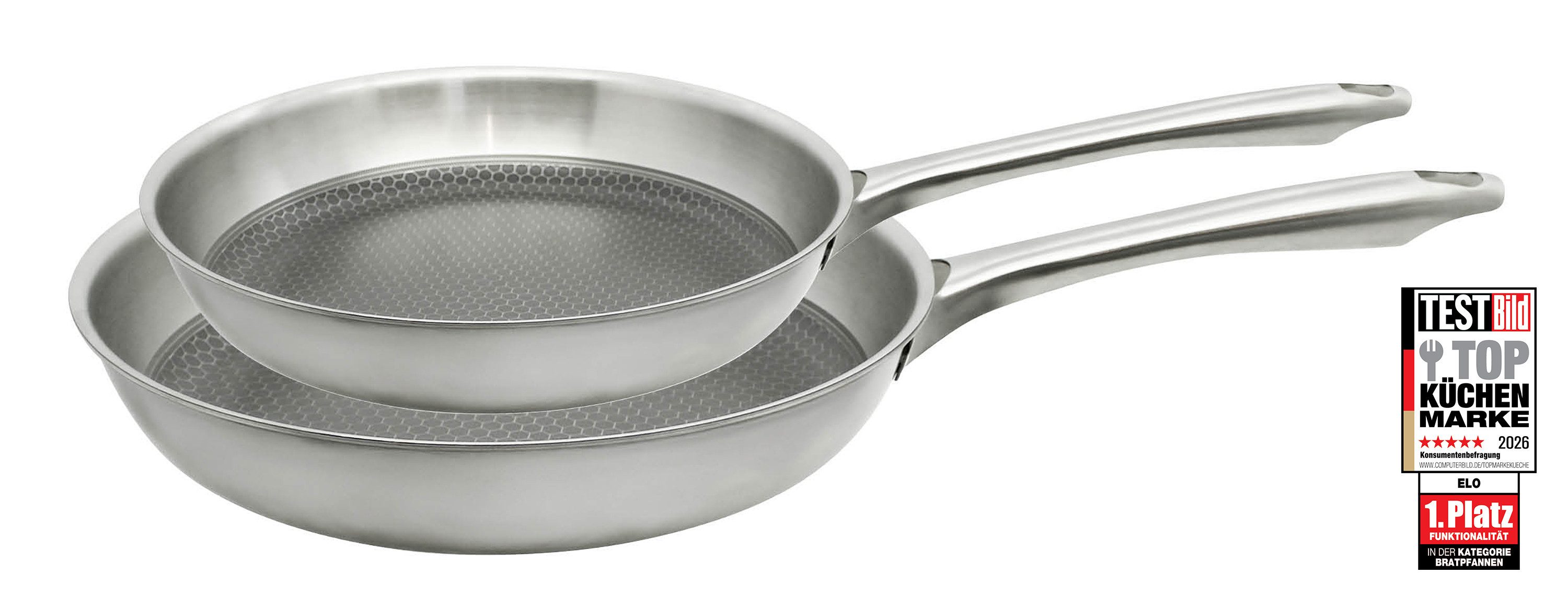 Elo Pfannen-Set Bratpfanne Relief Passion, Set 2-teilig, Edelstahl 18/10 (Set, 2-tlg), Edelstahl Mehrschicht