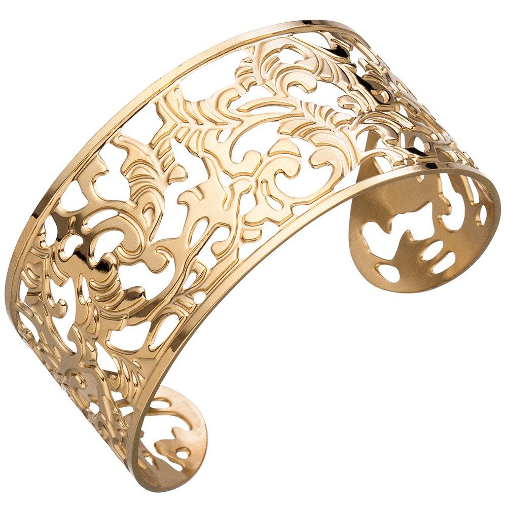 Schmuck Krone Silberarmband Armspange mit Ornament, Edelstahl, Goldfarbe