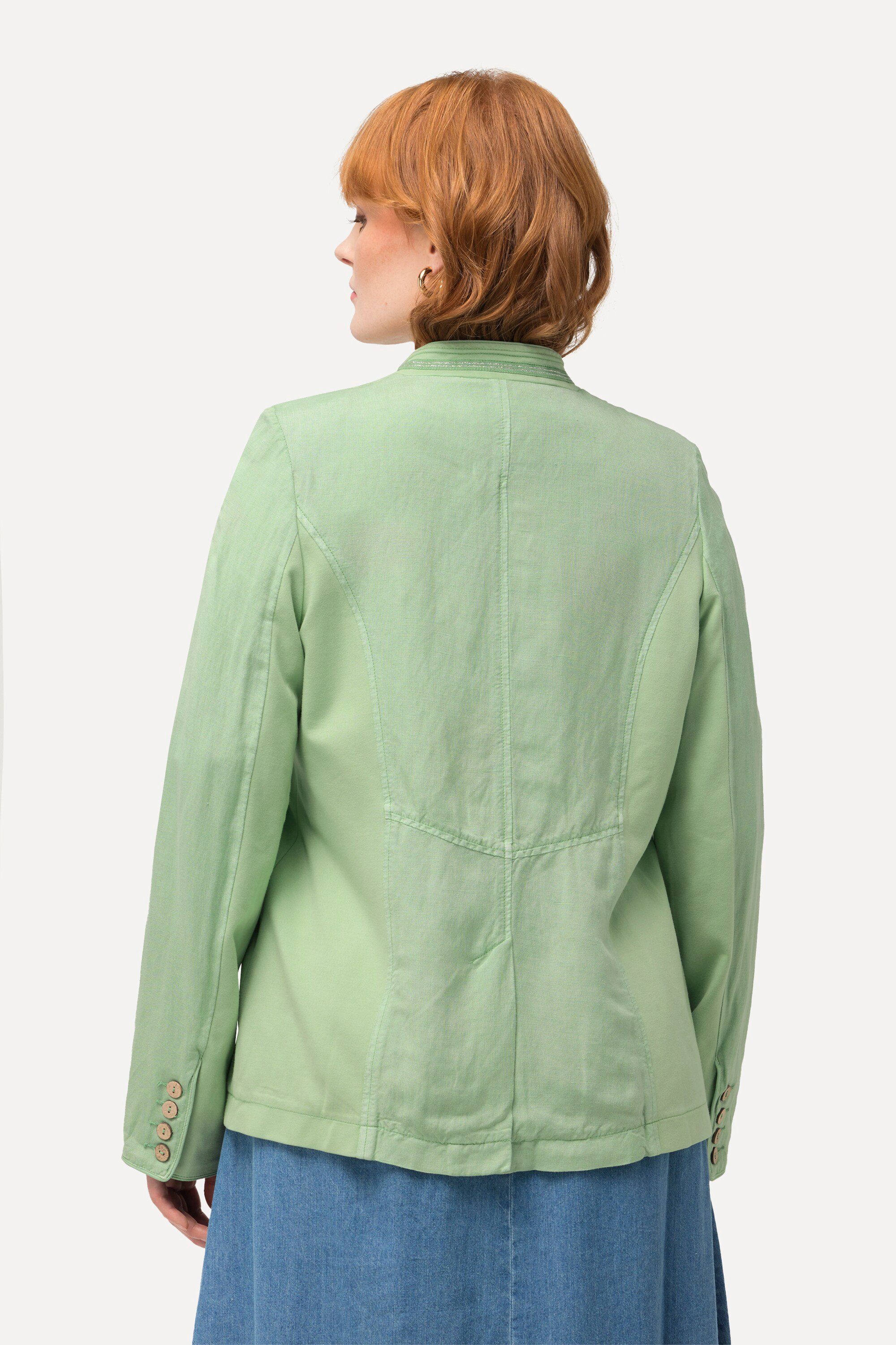 Ulla Popken Sommerjacke Leinenmix-Janker Stehkragen Metallic-Streifen