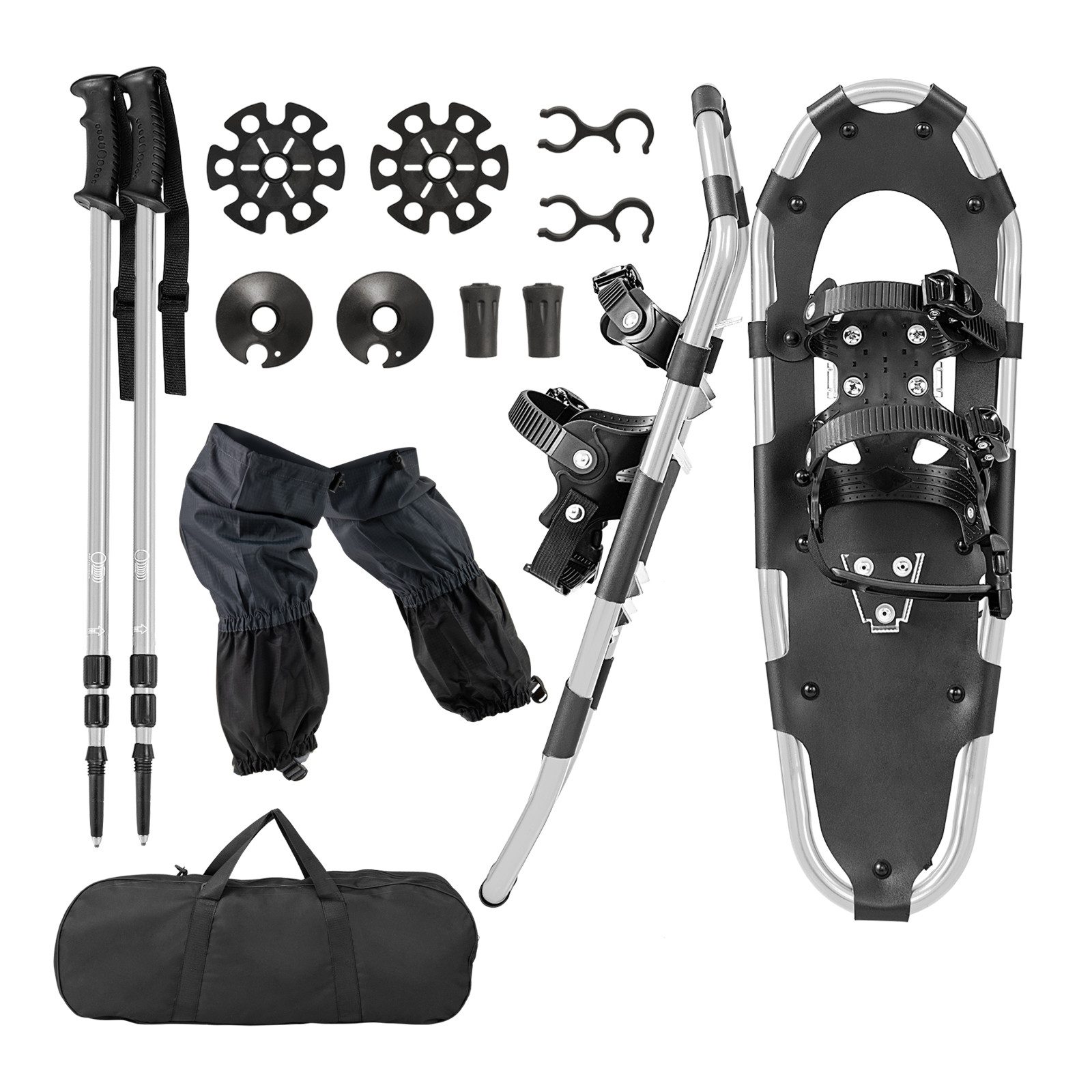 COSTWAY Schneeschuhe, 4-in-1 Schneeschuhe-Set, Schuhgröße 38-45, Silber