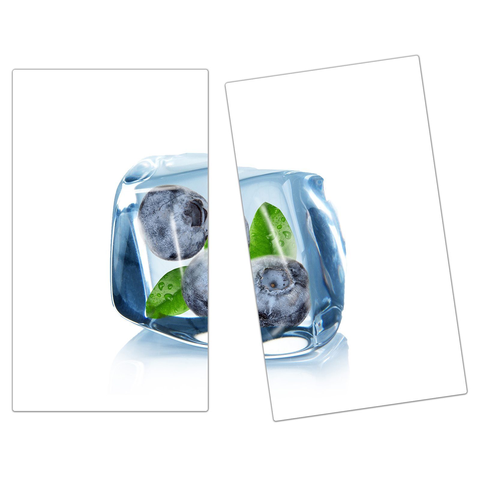 Primedeco Herd-Abdeckplatte Herdabdeckplatte Spritzschutz aus Glas Heidelbeeren im Eiswürfel, Glas, (2 tlg)