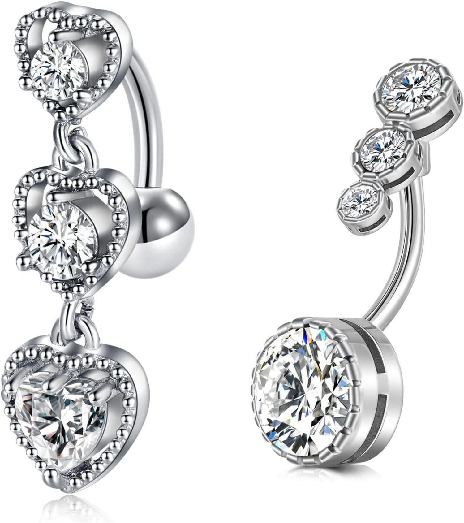 Bauchnabelpiercing-Set Bauchnabelpiercing Set 10mm Chirurgenstahl Stein Perle Silber Rosa 14G