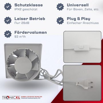 TronicXL Radialventilator 100mm Abluft / Zuluft Grow Lüfter Ventilator für Homebox Growbox Zelt, Zubehör für Grower Anbau Anzucht Feuchtraum