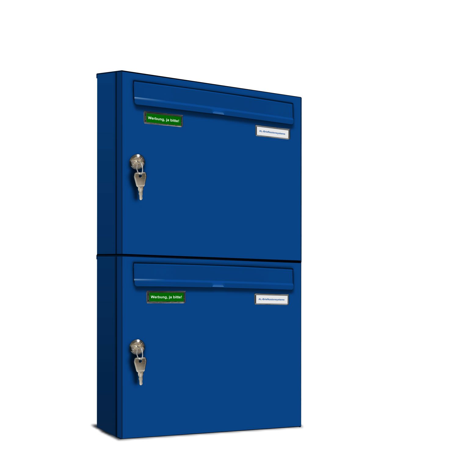 AL Briefkastensysteme Wandbriefkasten 2 Fach Basic Briefkasten A4 in RAL Farbe 5010 Enzian Blau wetterfest