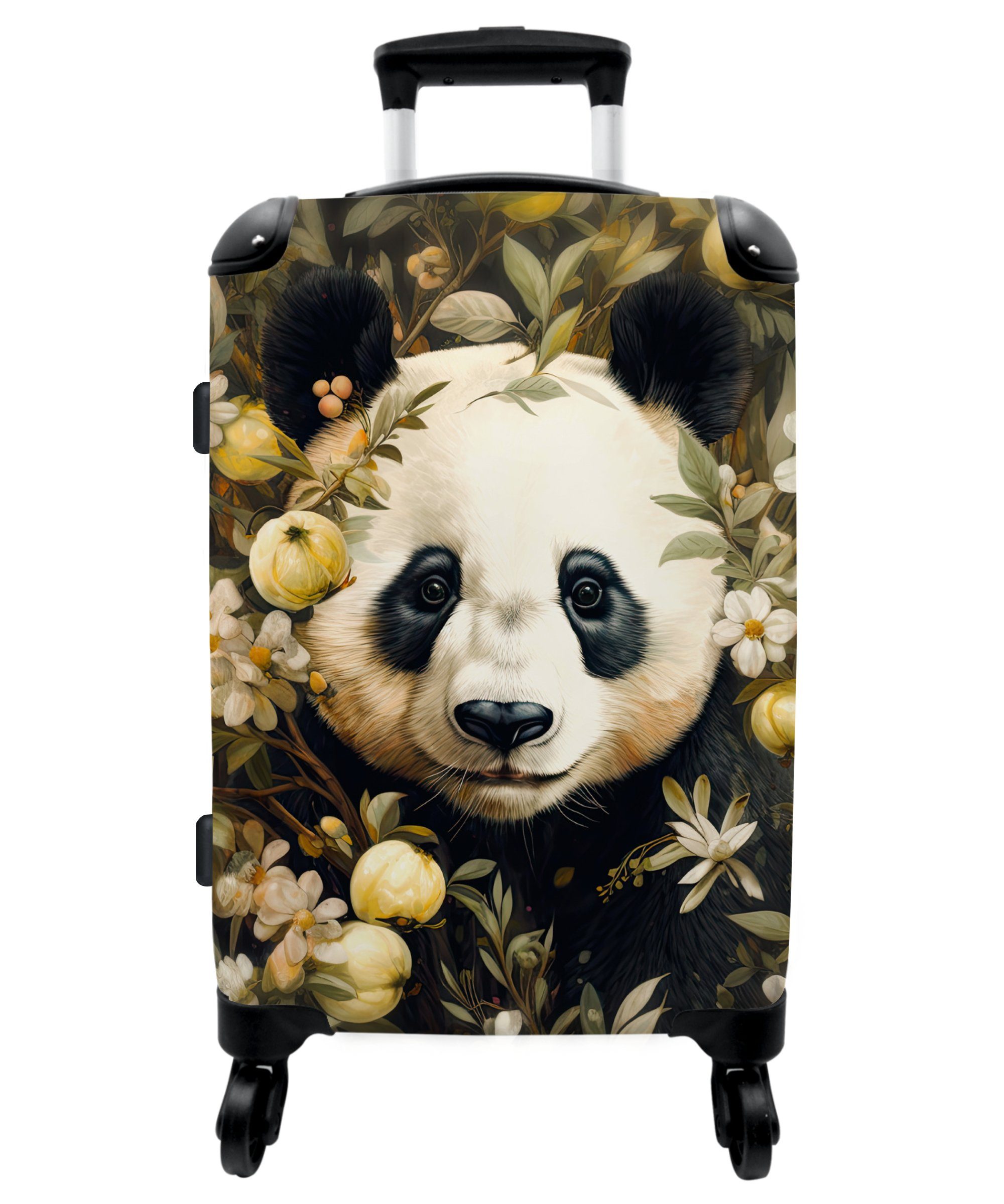 NoBoringSuitcases.com© Koffer 67x43x25cm Panda - Pandabär - Wildtiere - Blumen, 4 Rollen, Aufgabegepäck Trolley Rollkoffer Große Reisekoffer mit 4 Rollen -