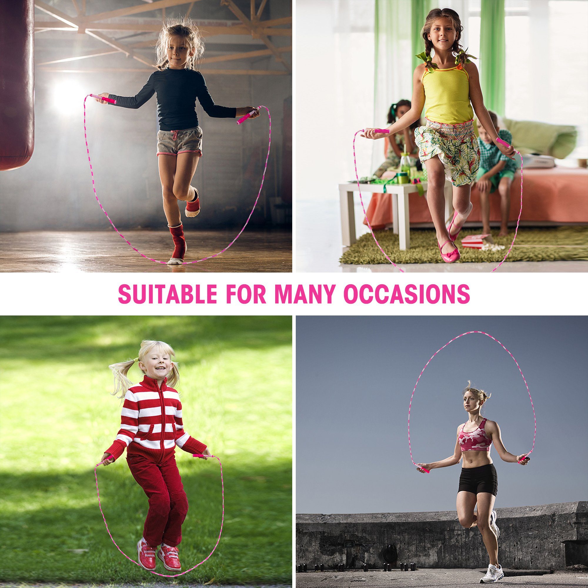 rosa verstellbar 280 cm, Seillänge verstellbares für Springseil, Kinder Jump Penelife Länge Springseil Beaded Rope und Erwachsene -