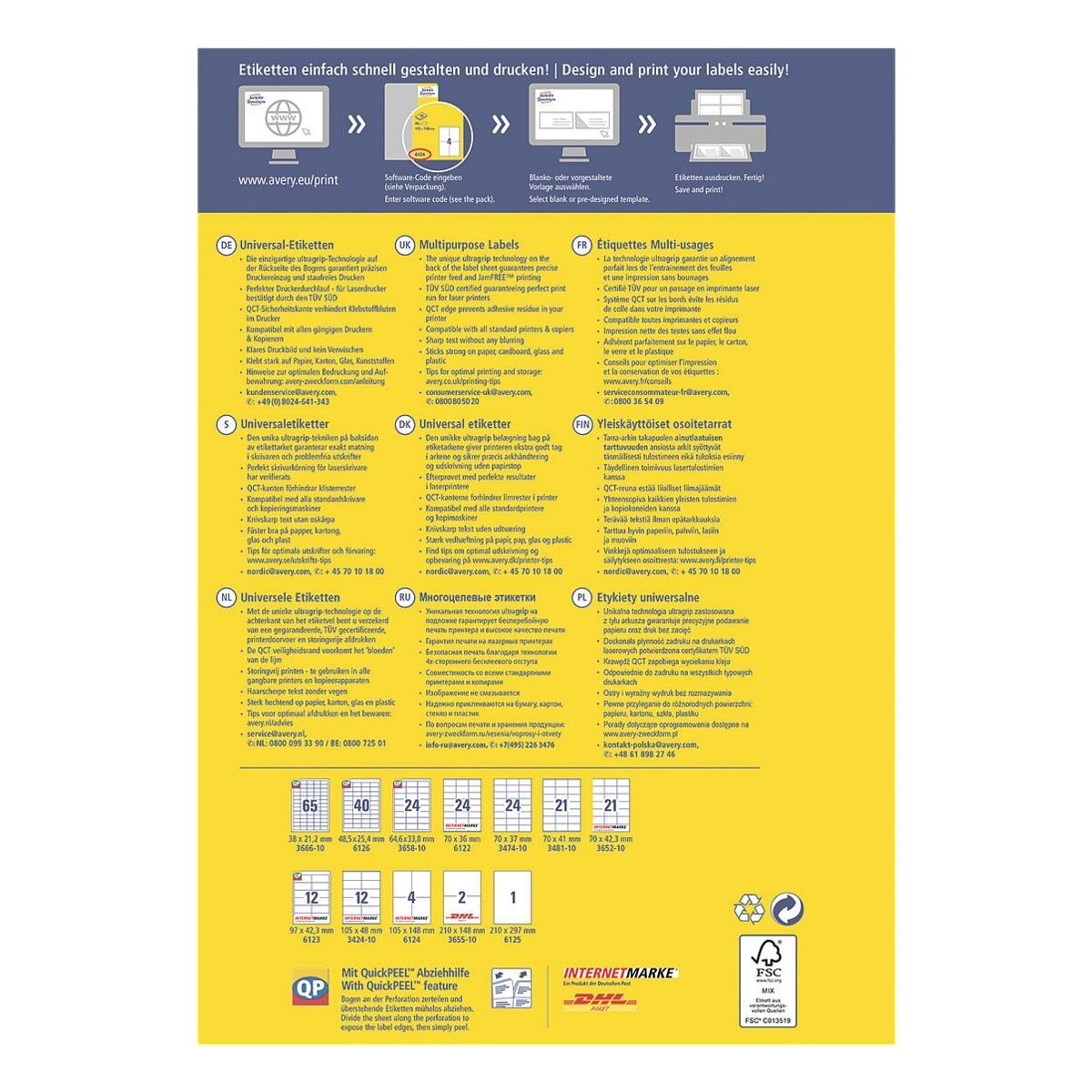 Avery Zweckform Etiketten 6122, 240 Stück, Adresse (70x36 mm), selbstklebend