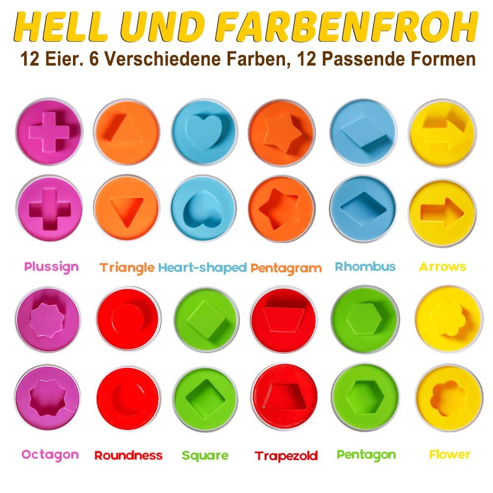 FOUORTUNATE-BEE Lernspielzeug Montessori Spielzeug Passende Eier Farbe & Form Erkennung Sorter (Skills Spielzeug für Kleinkinder, Passende Eier Set Osterei, Fei – Bild 3 von 5