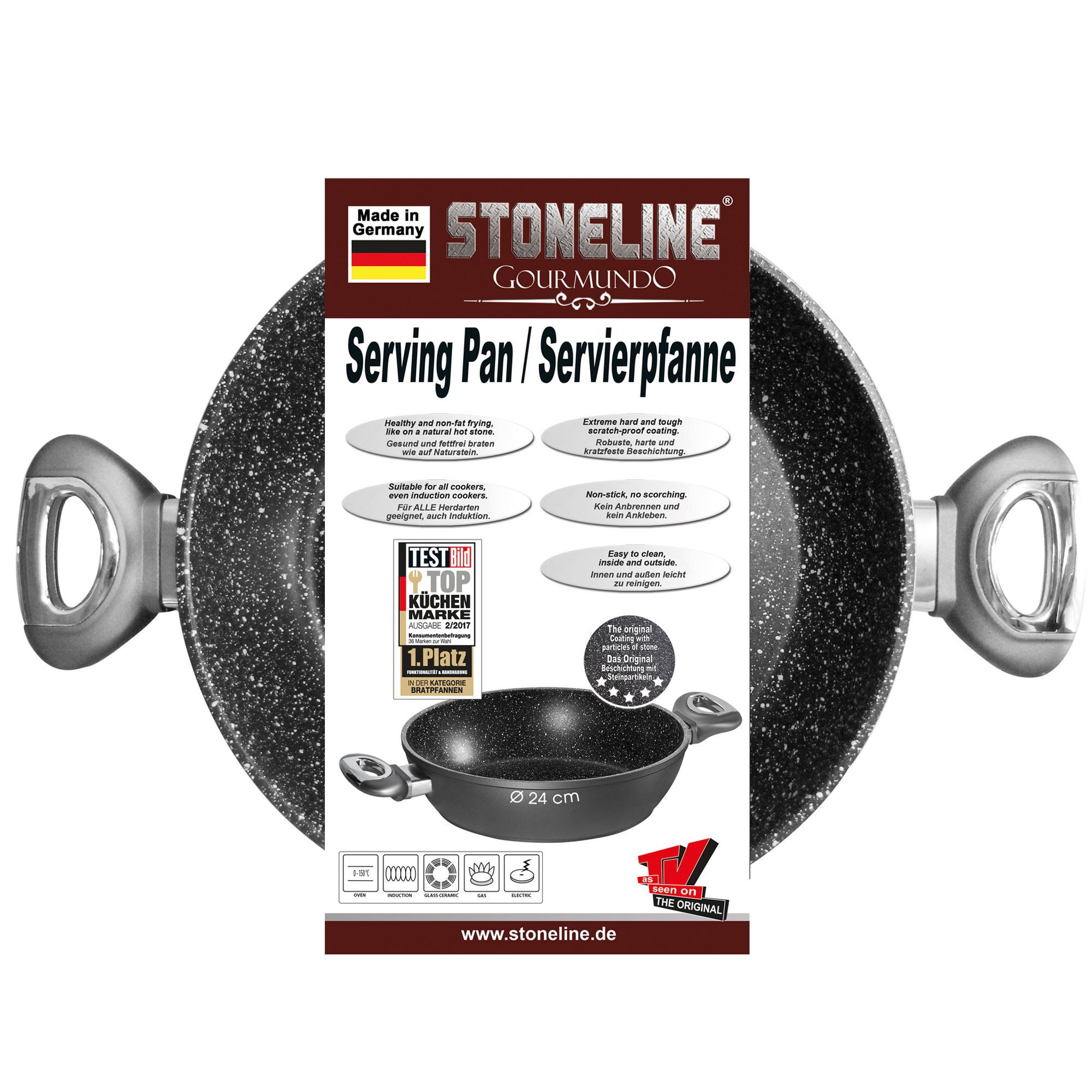 STONELINE Servierpfanne, Made in Germany, Antihaftbeschichtung mit echten Steinpartikeln, Aluminium