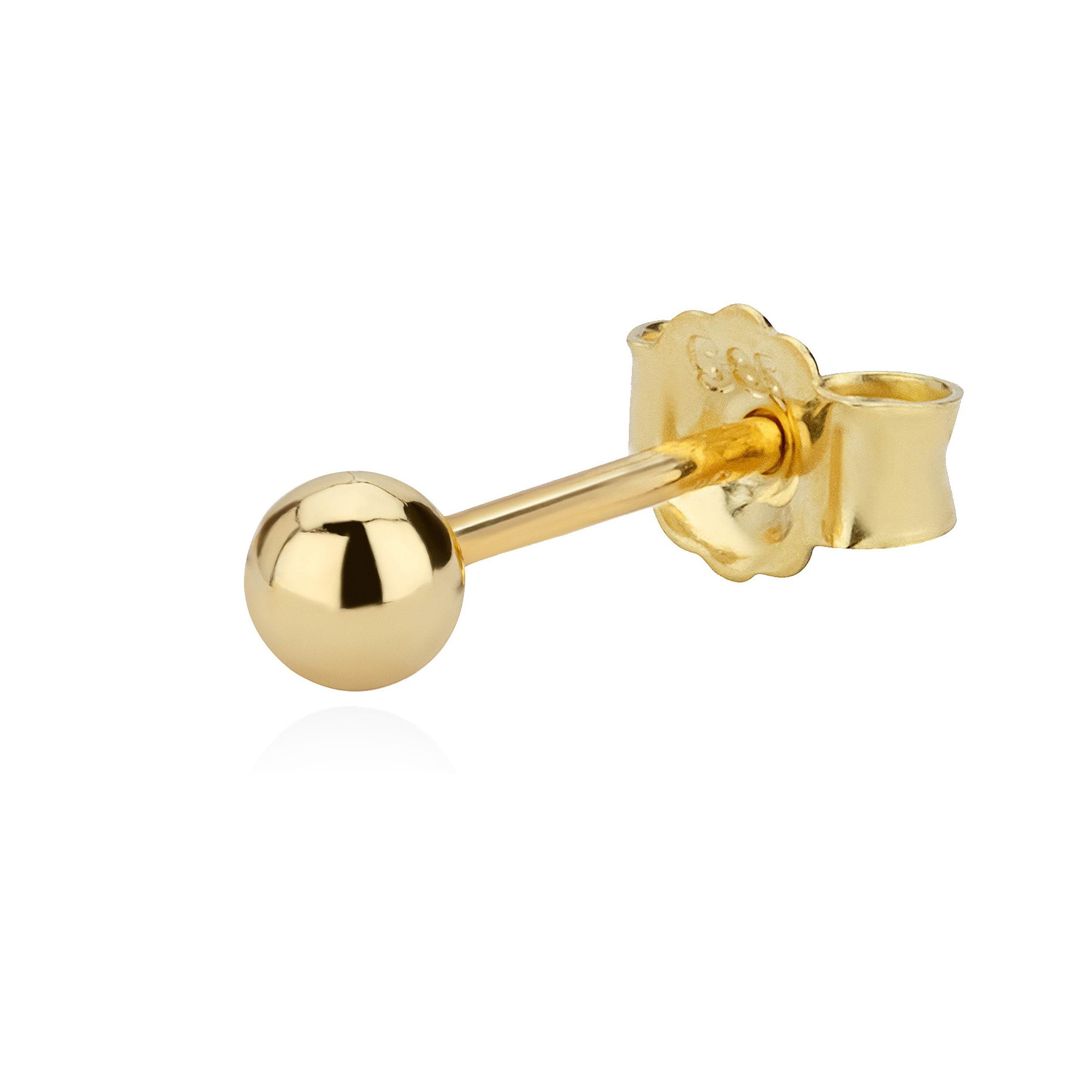Single-Ohrstecker Single 3mm Kugel Ohrstecker 585 Gelbgold Ohrschmuck Ohrringe Kugelstec