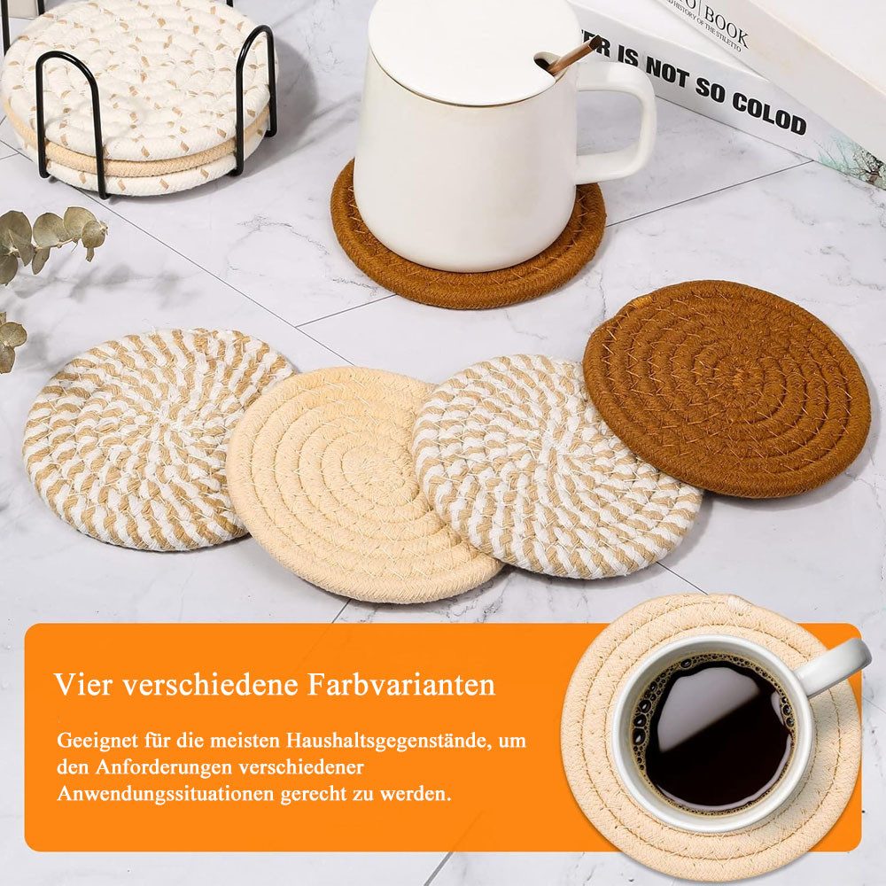 AFKSMILE Getränkeuntersetzer 8 Stück Untersetzer Gläser, Runde Untersetzer aus Baumwolle mit Halter – Bild 5 von 5