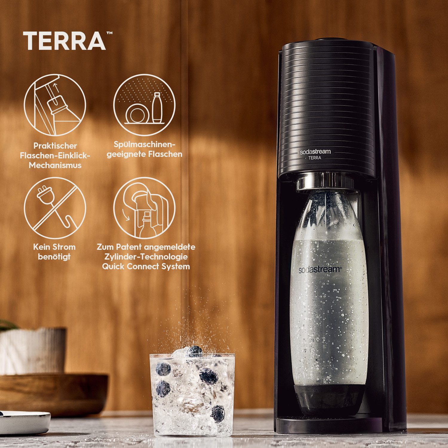 SodaStream Wassersprudler TERRA Vorteilspack, &CO2-Zylinder,1L, 0,5 LKunststoff-Flasche