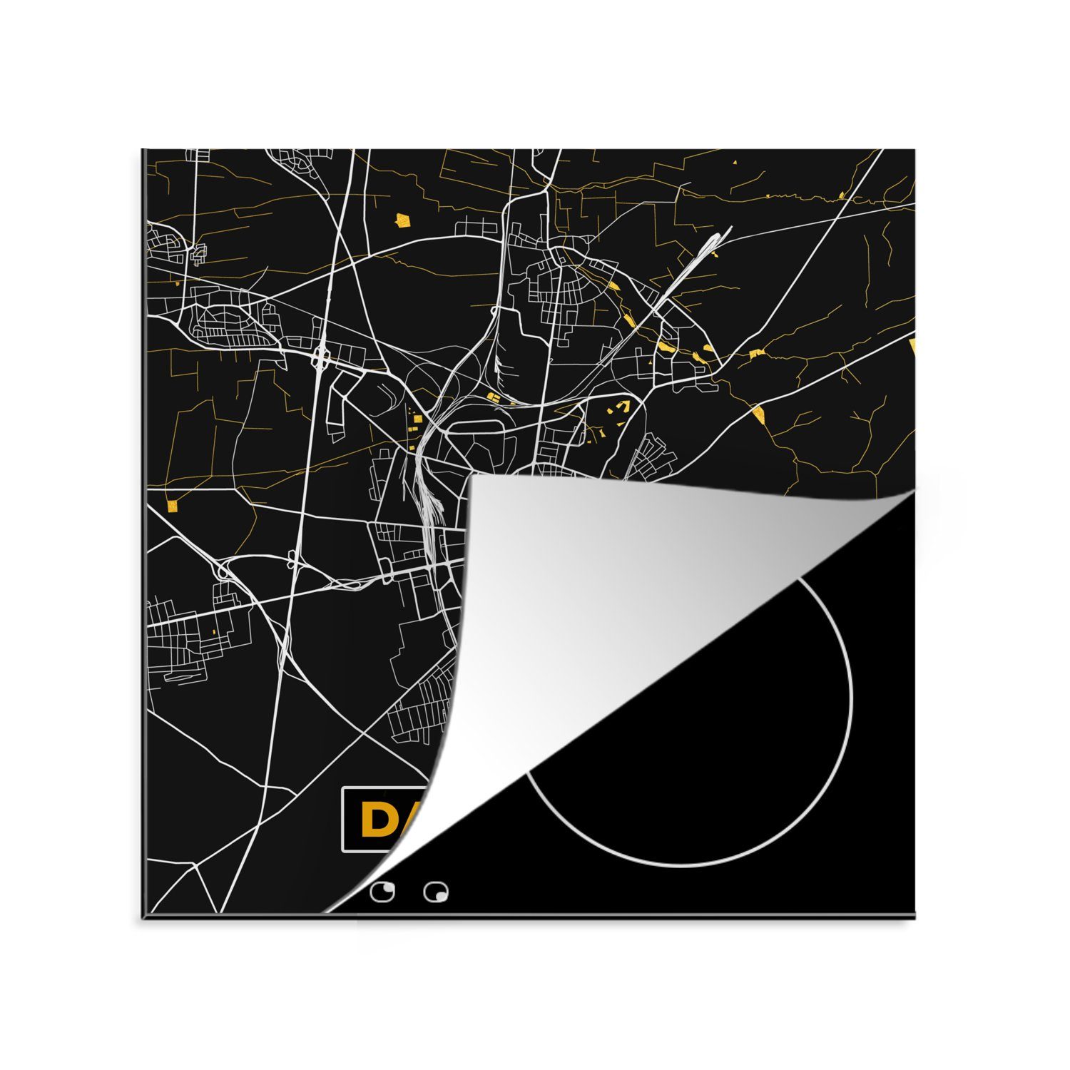 - Vinyl, Herdblende-/Abdeckplatte MuchoWow - Stadtplan - Gold (1 Darmstadt Schwarz cm, für und Ceranfeldabdeckung, - küche Arbeitsplatte Karte, tlg), 78x78 Deutschland