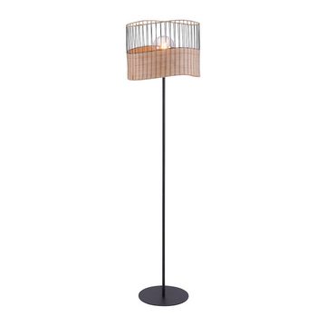 JUST LIGHT Deckenfluter, Leuchtmittel nicht inklusive, Stehleuchte Wohnzimmerlampe Metall schwarz Holzgeflecht E27 H 152 cm