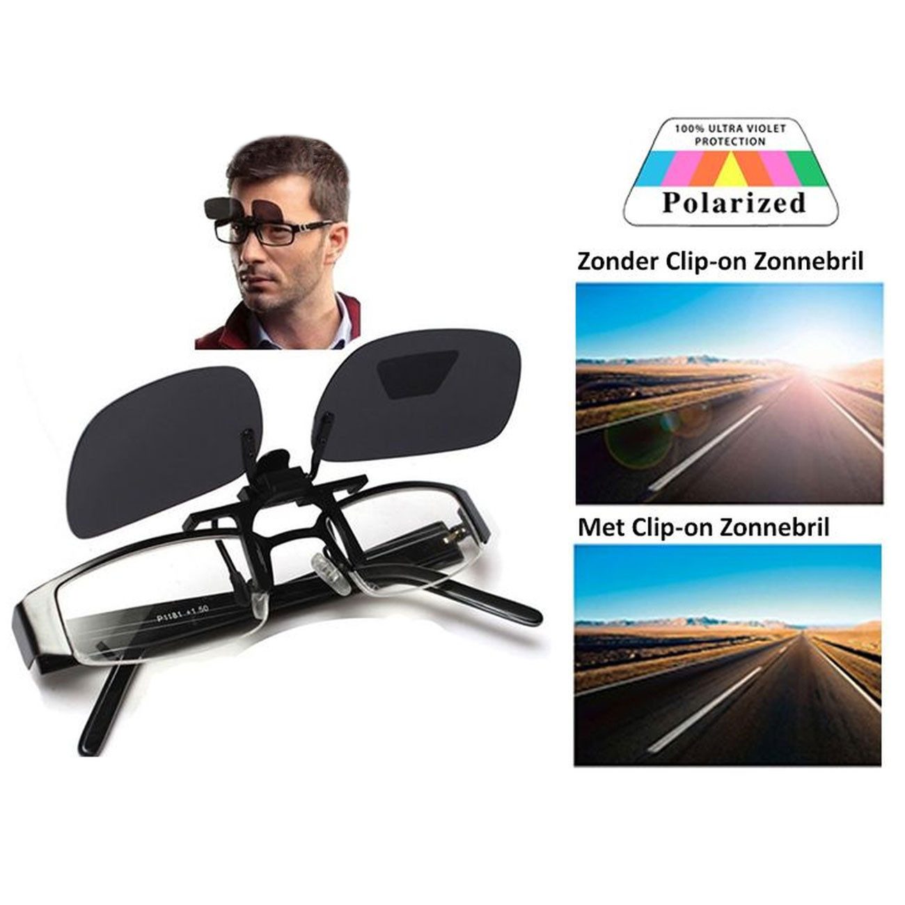 BENSON OPTICS Sonnenbrille Clip-On Sonnenbrille Polarisierend UV400 Aufsteckbrille S & M 2/4 St. (2-St., 2er-Set & 4er-Set) Clip-On Aufsteckbrille, hochklappbar – Bild 4 von 5