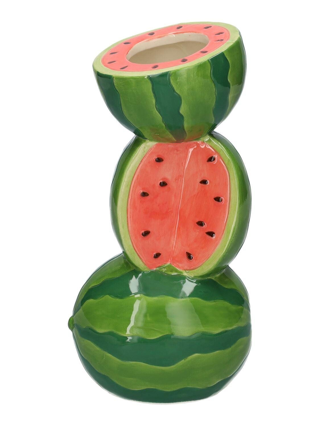 INNA-Glas Dekovase Dekovase Wassermelonen TILLAS aus Keramik, rot-grün-blau, 11,7x10x21cm