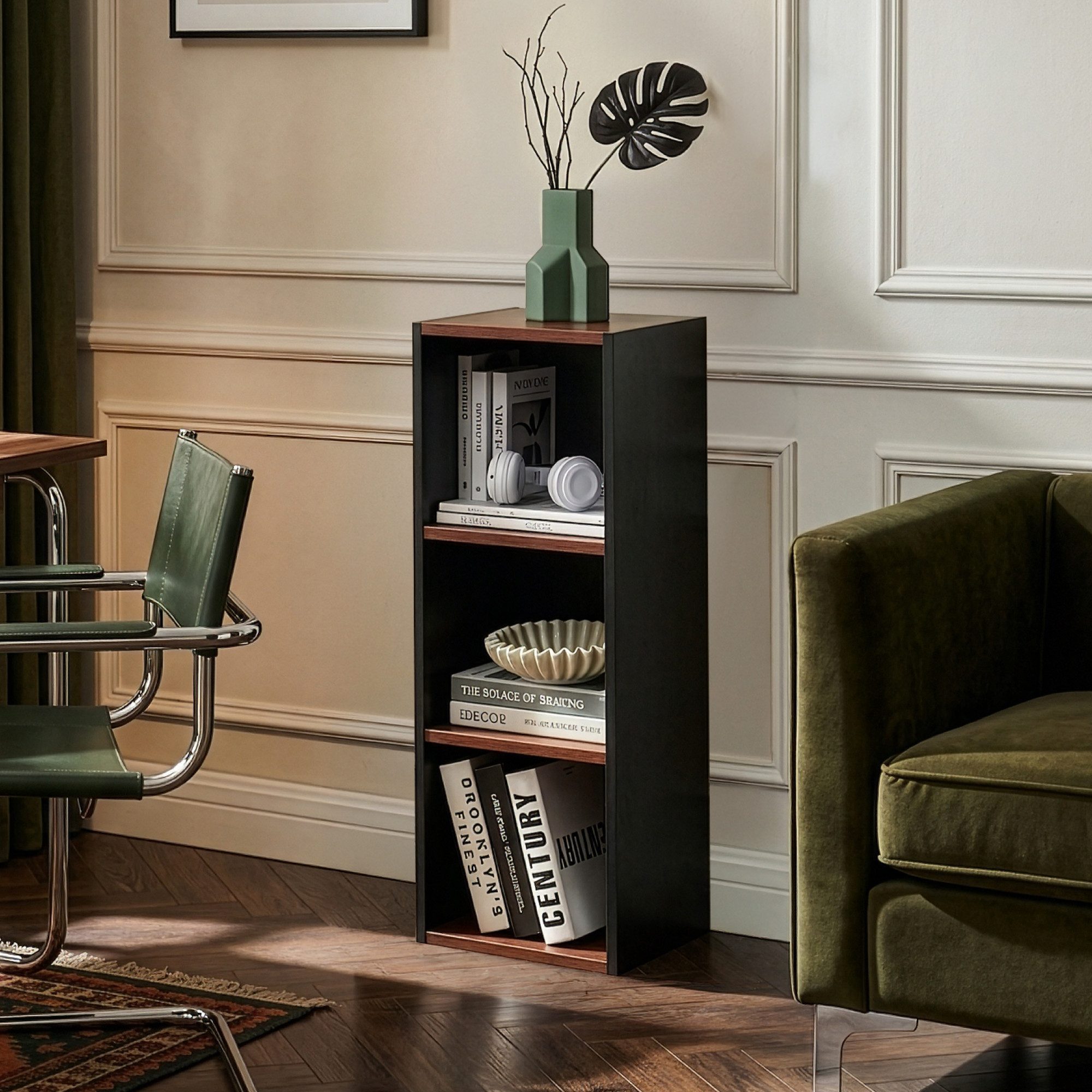 en.casa Bücherregal, »Trond« mit 3 offenen Fächern 80 x 30 x 23 cm Schwarz/Walnussoptik