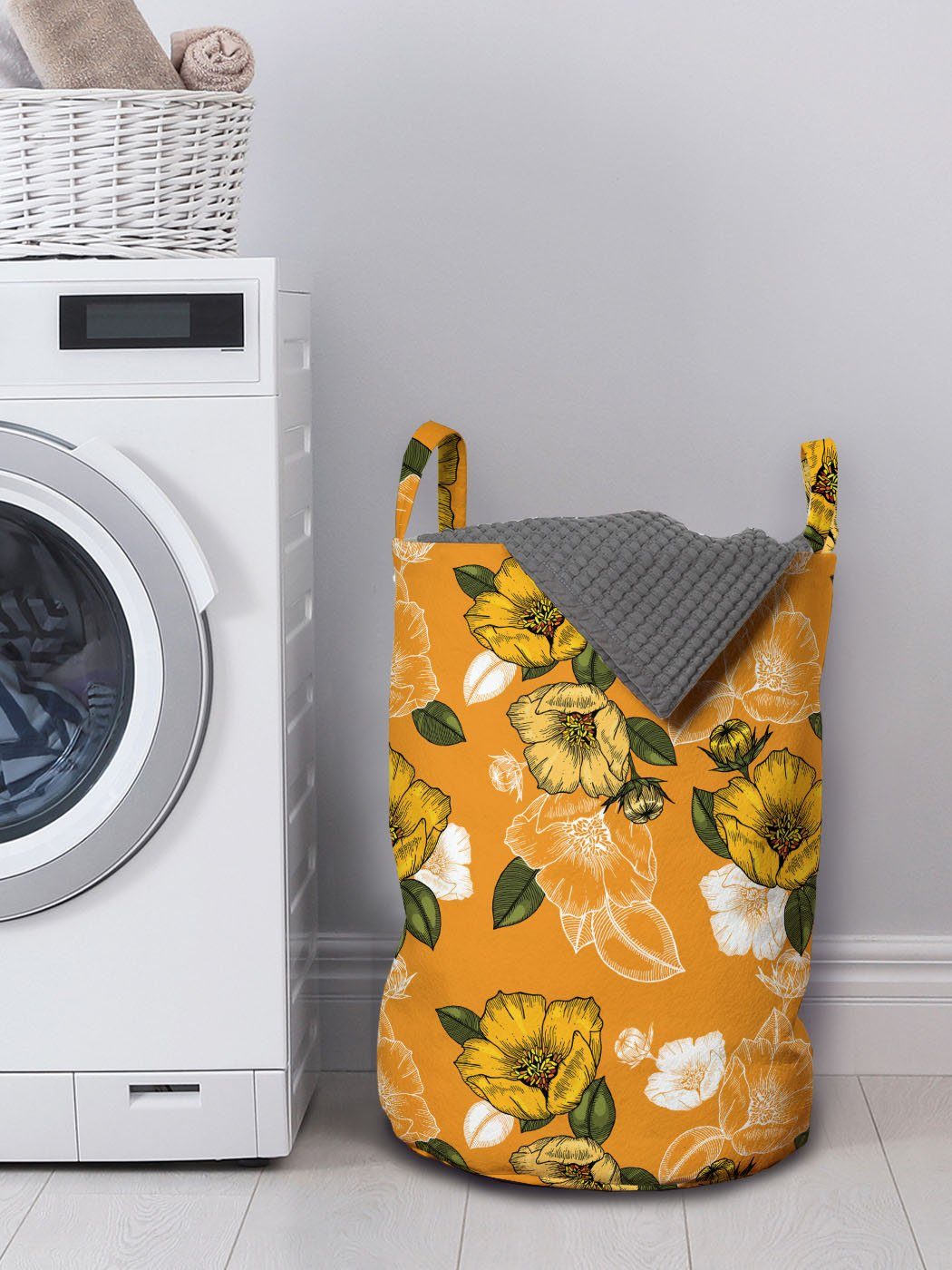 Abakuhaus Wäschesäckchen Wäschekorb mit Griffen Blossom Kordelzugverschluss für Orange-Töne Hawaii Spring Waschsalons