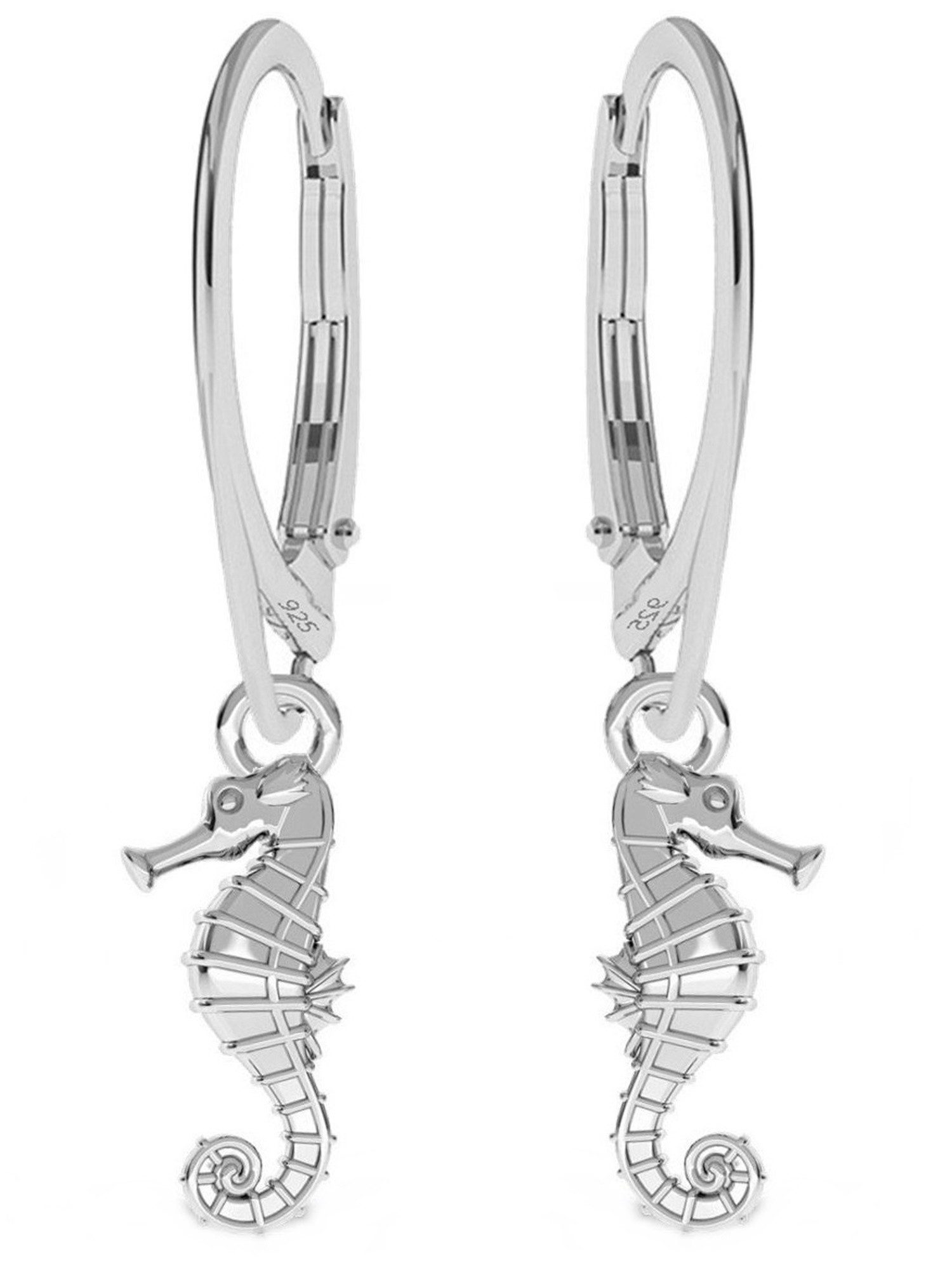 Goldene Hufeisen Paar Ohrhänger Seepferdchen Ohrringe 925 Silber Ohrhänger (1 Paar, inkl. Etui), Tiere Silberschmuck