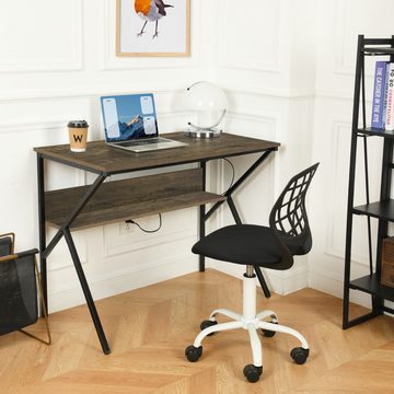 Powerwill Schreibtisch K-förmiger Computertisch,braune Textur,einfach und praktisch, Geeignet zum Lesen, Büro, Spielen.
