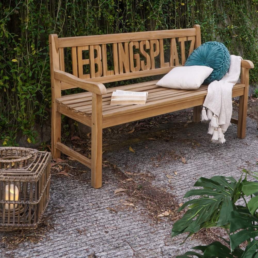 LebensWohnArt Sitzbank Massive Teak Sitzbank LIEBLINGSPLATZ 150cm Gartenbank Holzbank