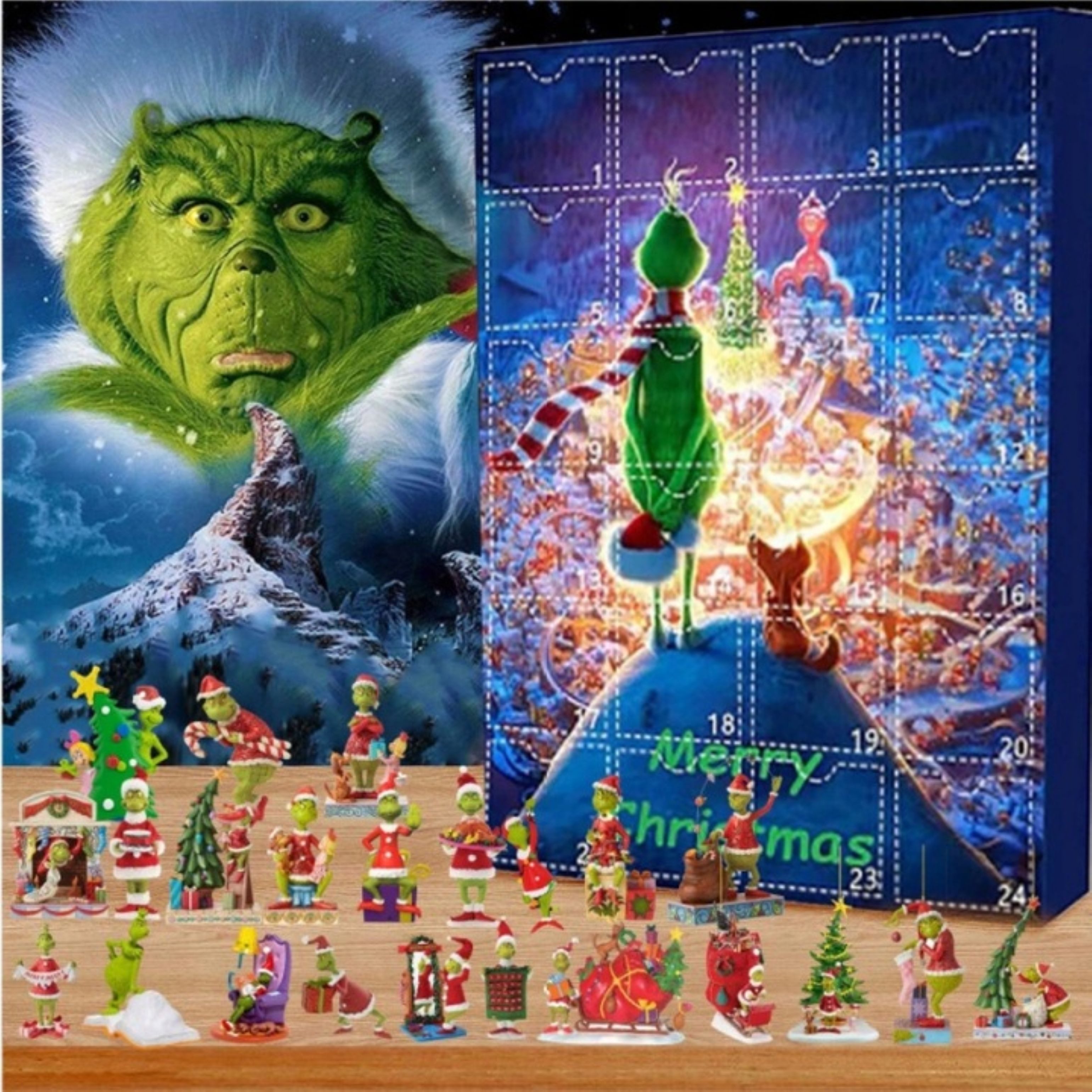 Festivalartikel Adventskalender Grinch Adventskalender Kinder – 24 Figuren Überraschung Weihnachten (1-tlg)
