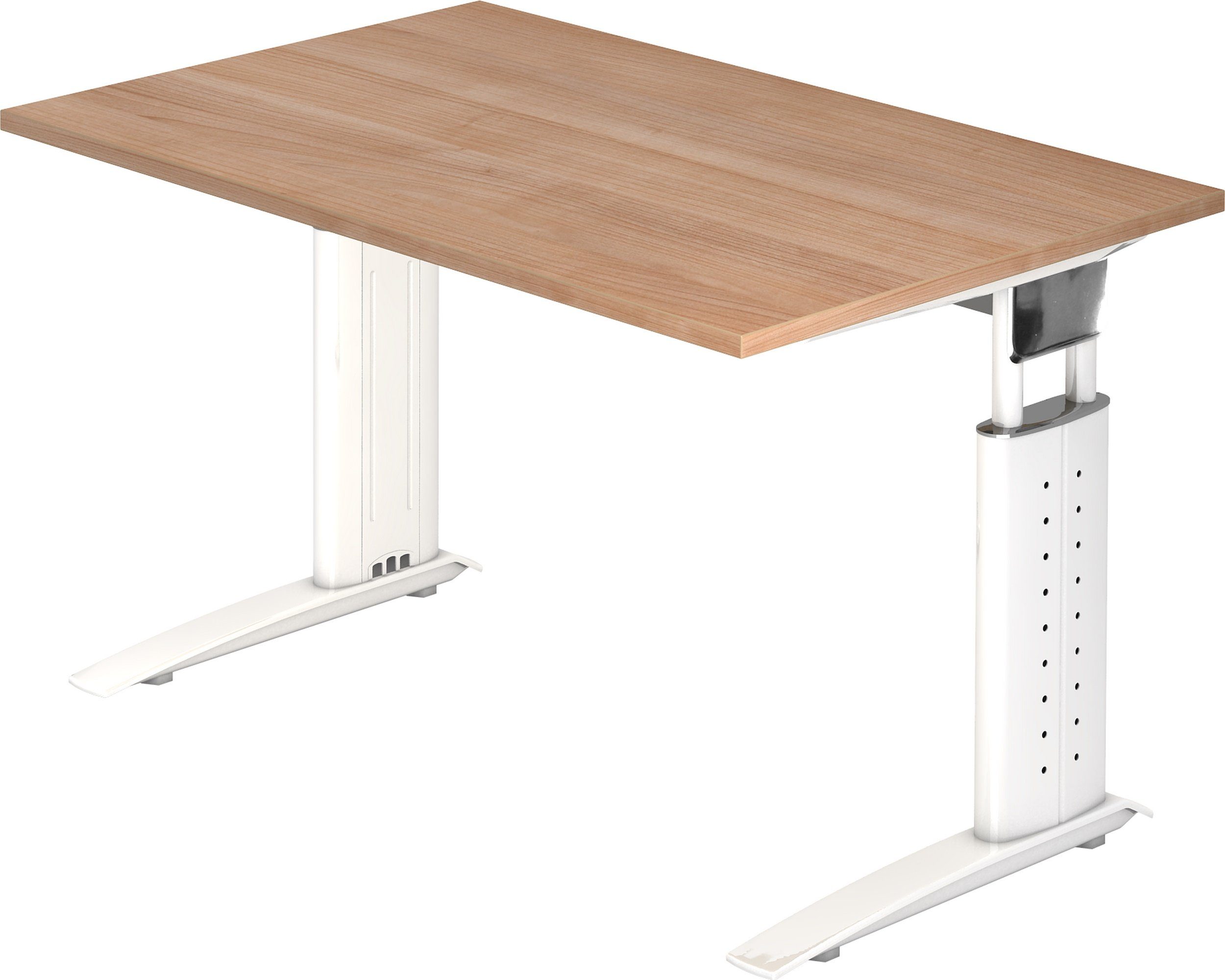 Schreibtisch Dekor: Nussbaum Gestell: 80 x bümö 120 Weiß - cm Rechteck: - Schreibtisch Serie-U,