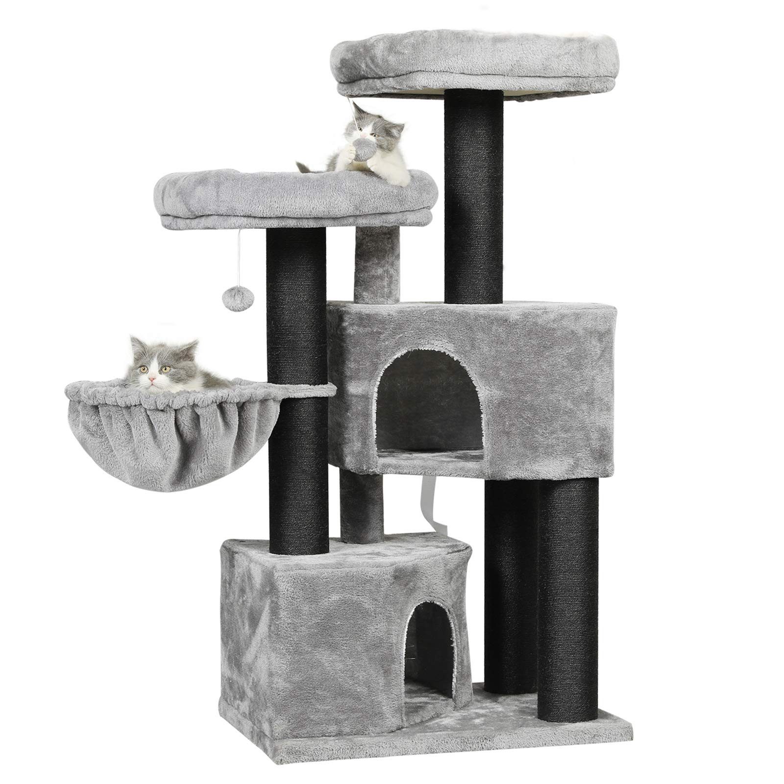 MSMASK Kratzbaum groß für Katzen stabil mit Sisal-Kratzstangen, 2 Aussichtsplattform