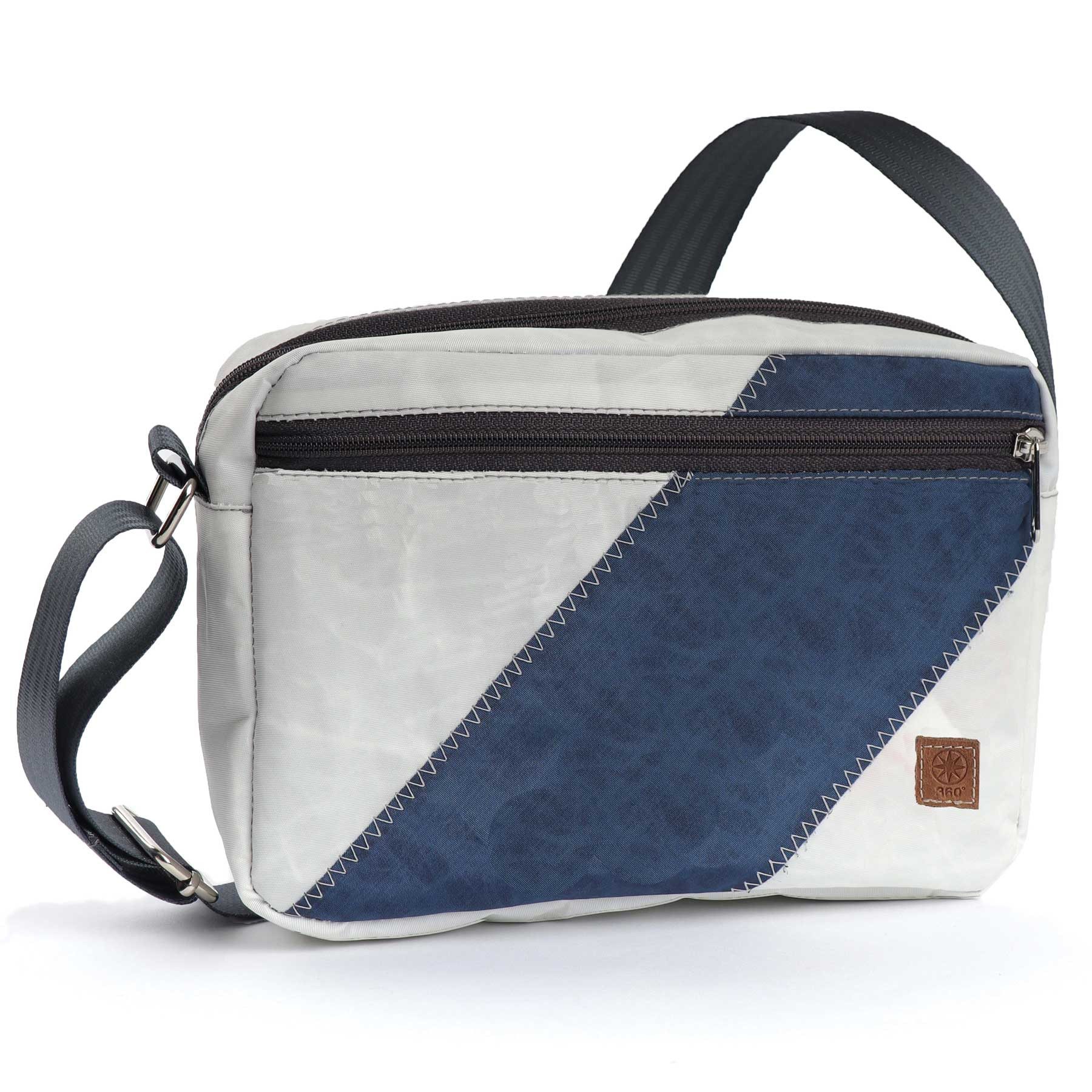 360Grad Umhängetasche Handtasche Fender Segeltuch weiß-blau
