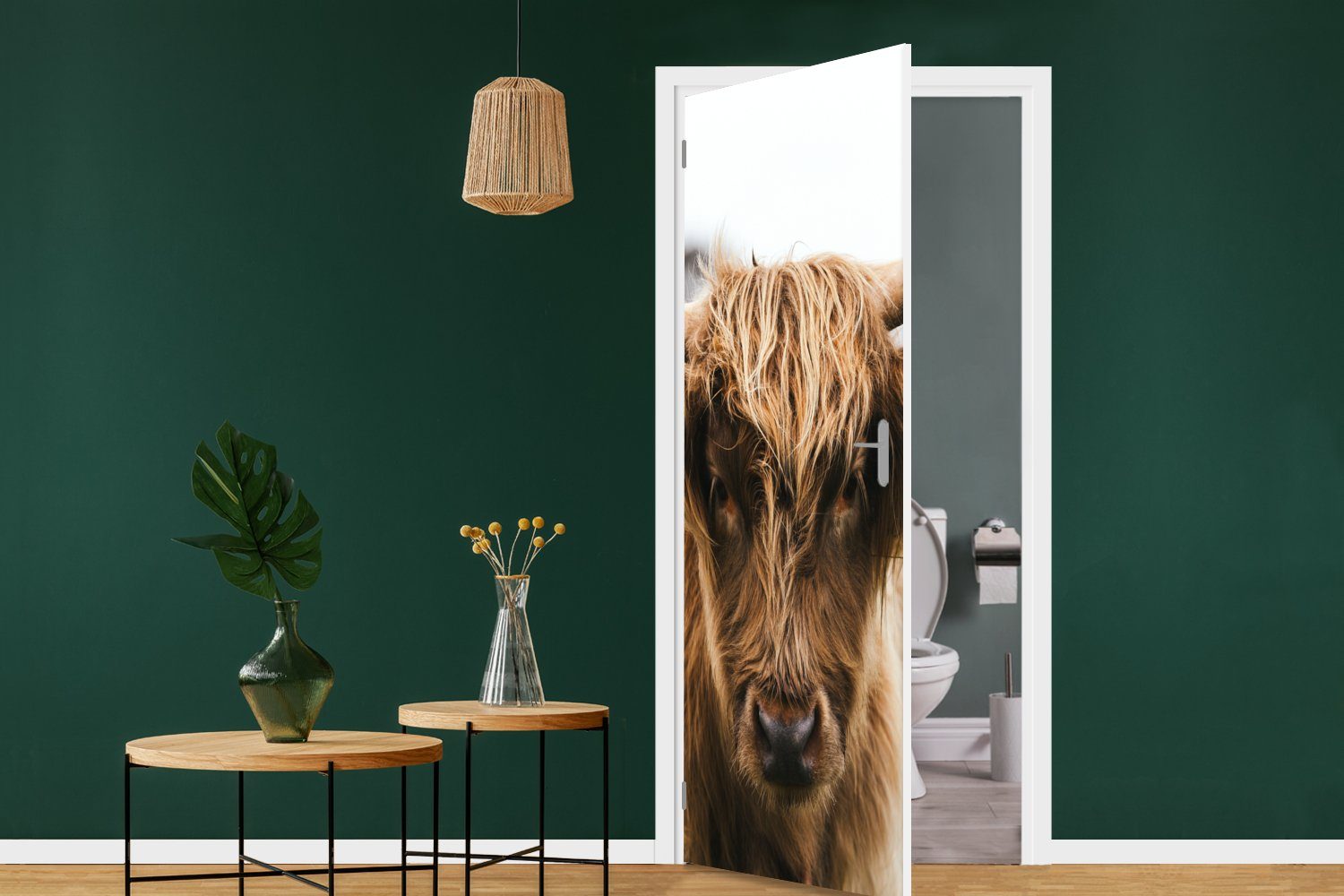 MuchoWow Türtapete Schottischer Highlander - Kuh Natur, - bedruckt, - Gras für Türaufkleber, Fototapete Tür, Matt, St), cm - (1 75x205 Tiere