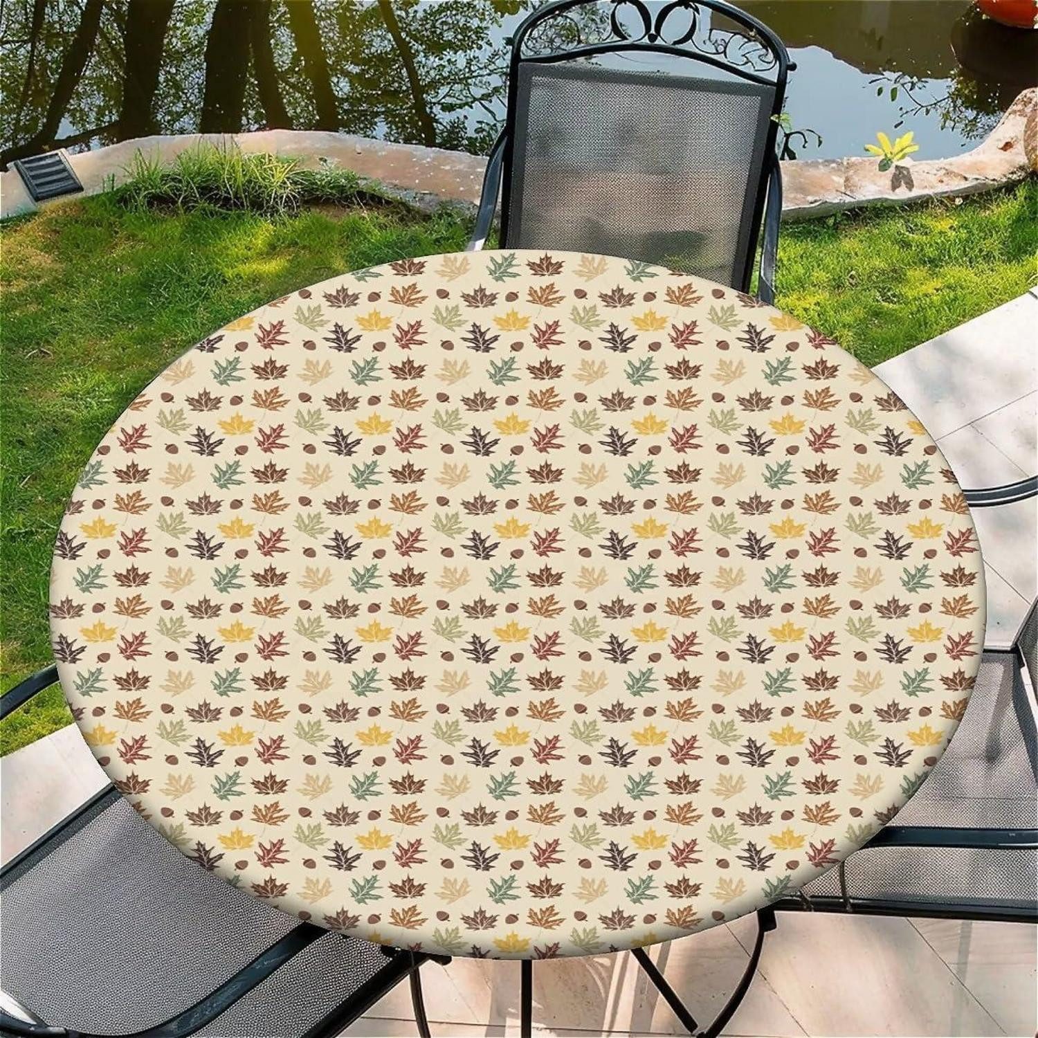 LuxusKollektion Gartentischdecke Outdoor Tischdecke Rund Gummizug Ahornblätter 90cm (1-tlg)