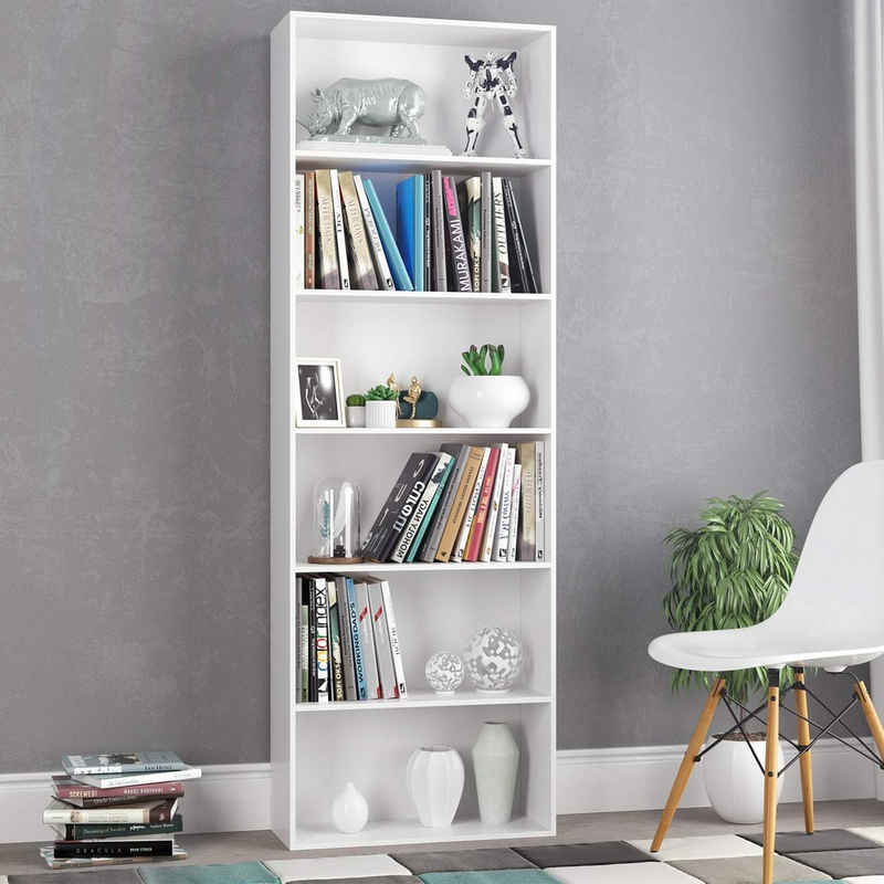 Homfa Bücherregal, mit 6 Fächern, Standregal Holzregal Aufbewahrungsregal, 180 cm freistehend weiß