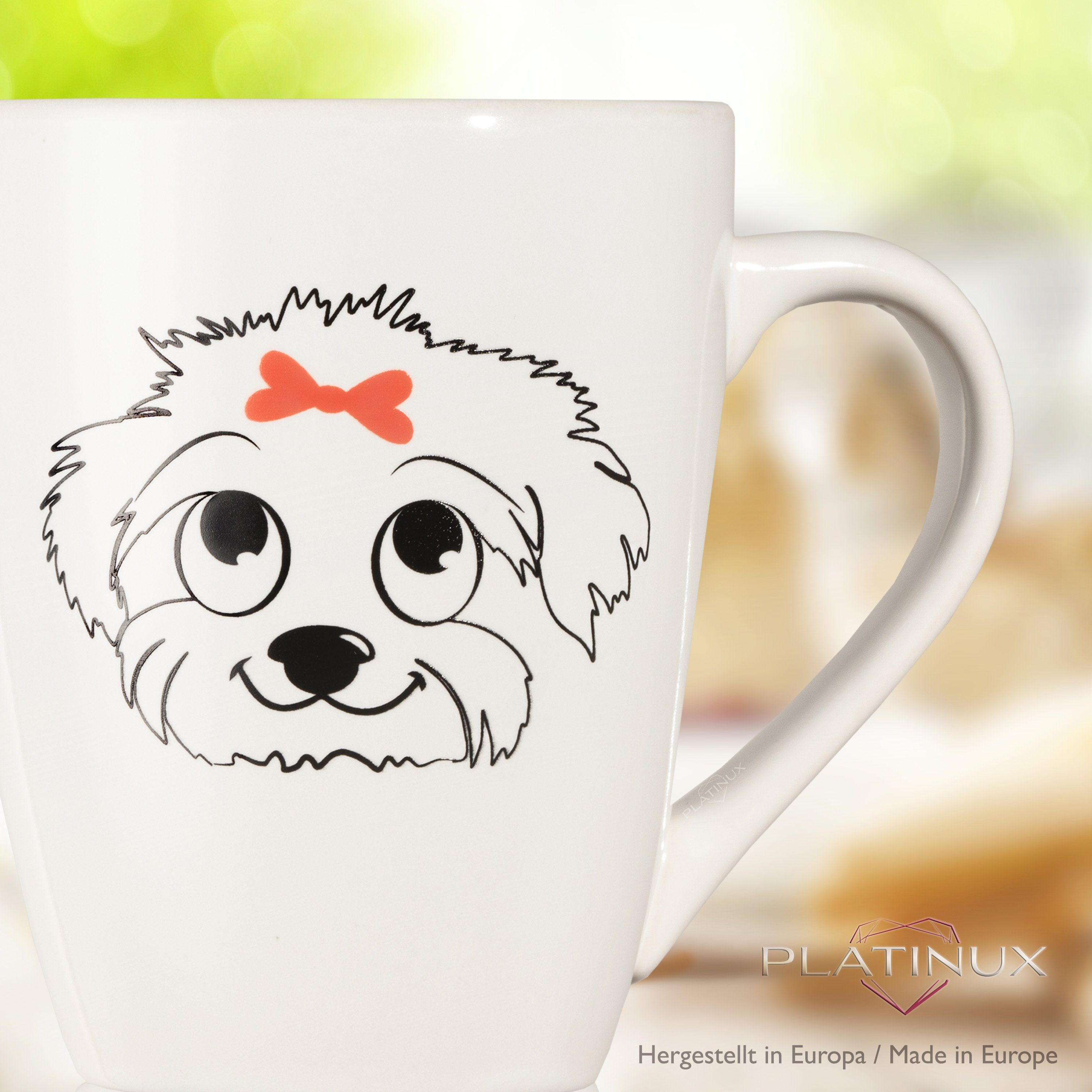 Tasse Teetasse 250ml Keramik, Teebecher mit Kaffeetasse Keramik Kaffeebecher Griff PLATINUX mit Hunde "Susi", Tasse aus Motiv