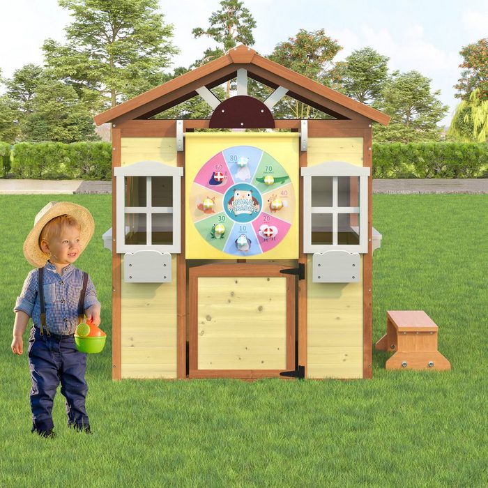 SIKAINI Gartenhaus A-DJ-N621-WF297967AAA (set mit einem Hocker Wurfspiele) Kinder Spielhaus aus Massivholz